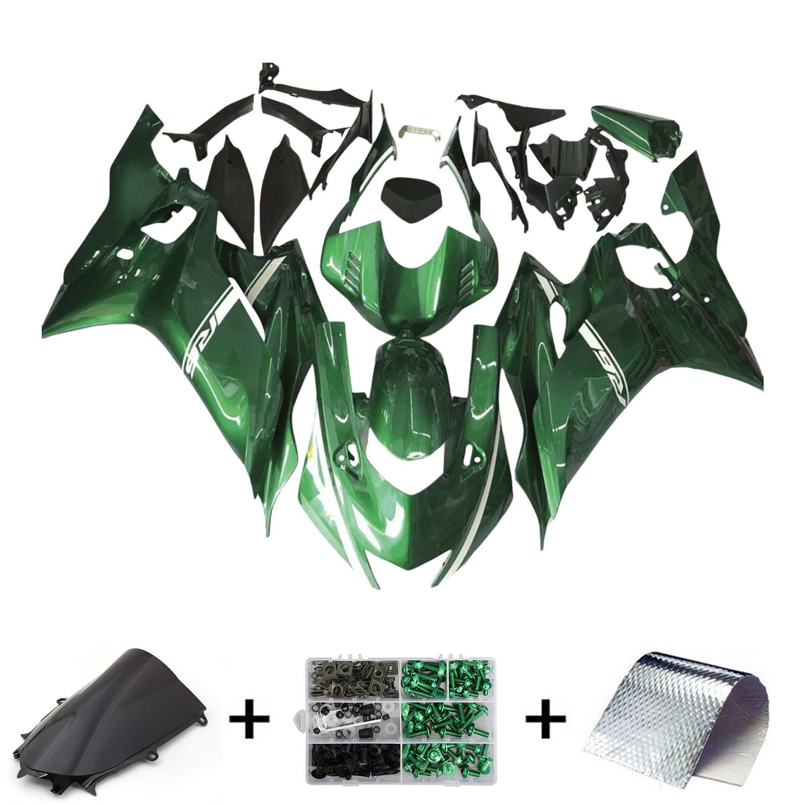 Amotopart 2017-2023 Yamaha YZF R6 Kit de carenado verde oscuro brillante