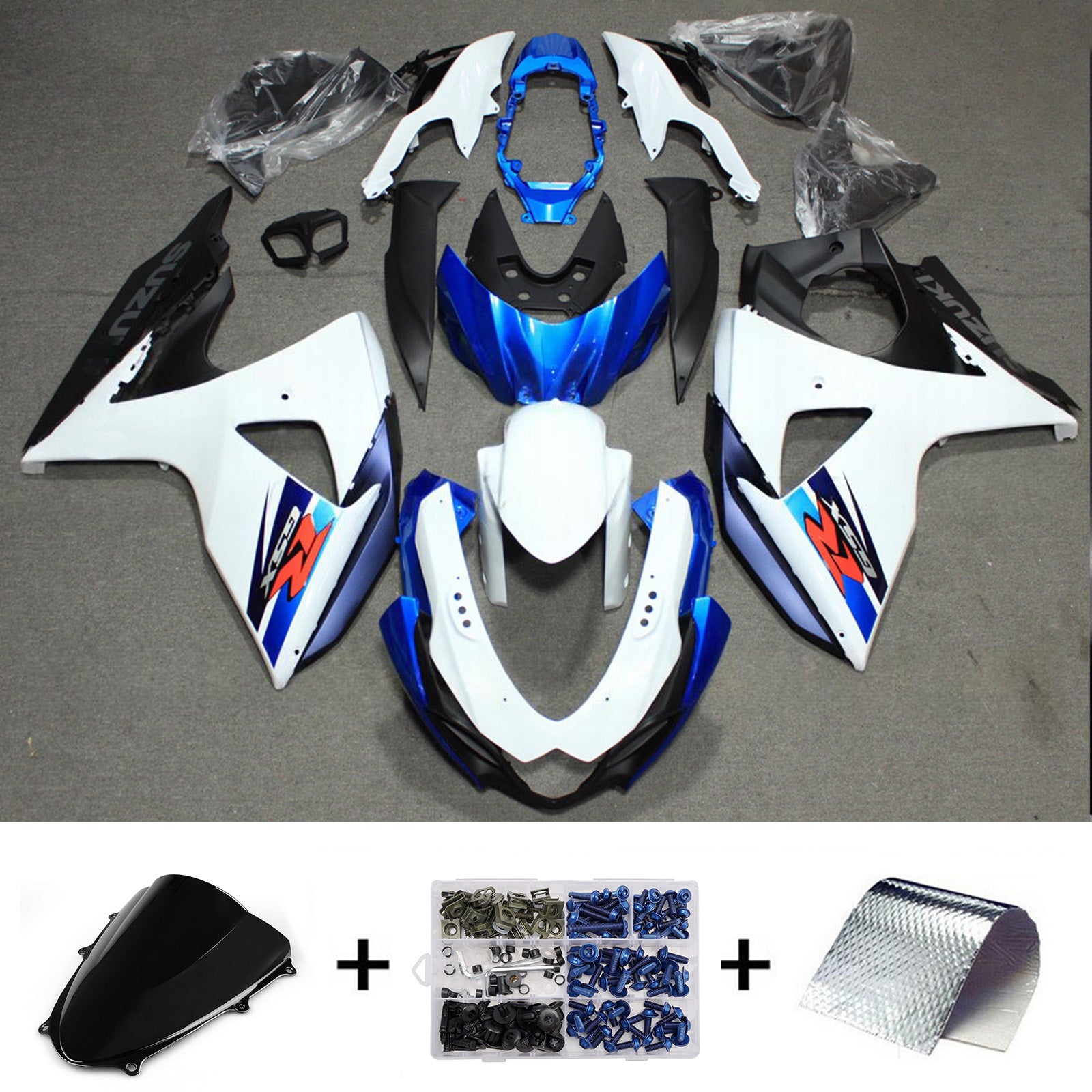 Amotopart 2009-2016 Suzuki GSXR1000 White Blue Black Fairing Kit