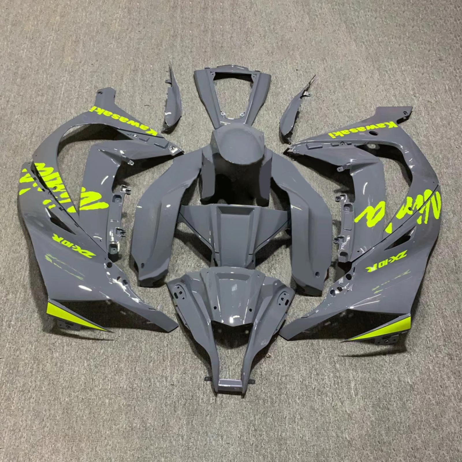 Amotopart 2011-2015 Kawasaki ZX10R Grey with Yellow Logo Fairing Kit