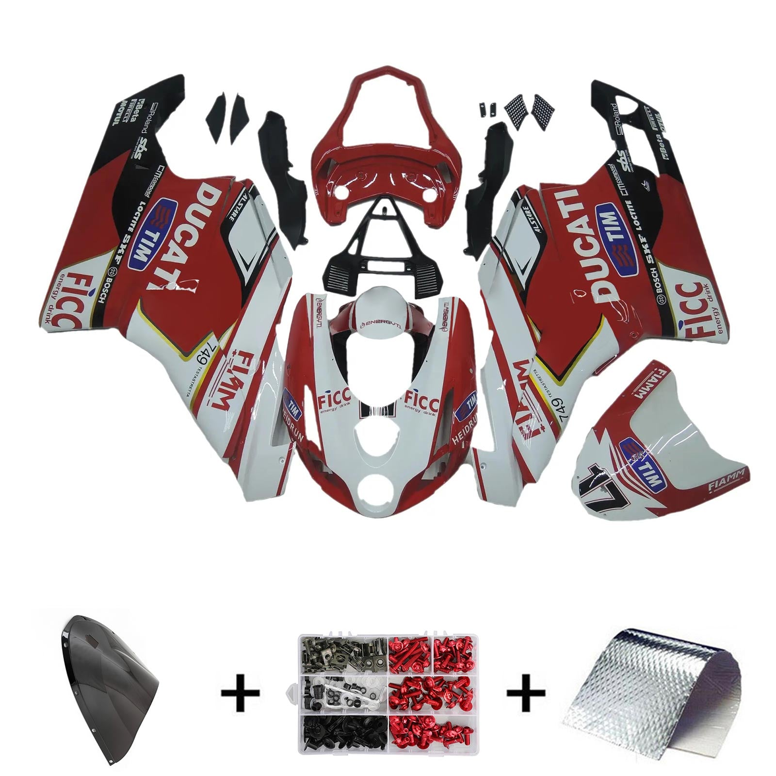 Amotopart 2003 2004 Ducati 999 749 Kit de carenado rojo y blanco Style1