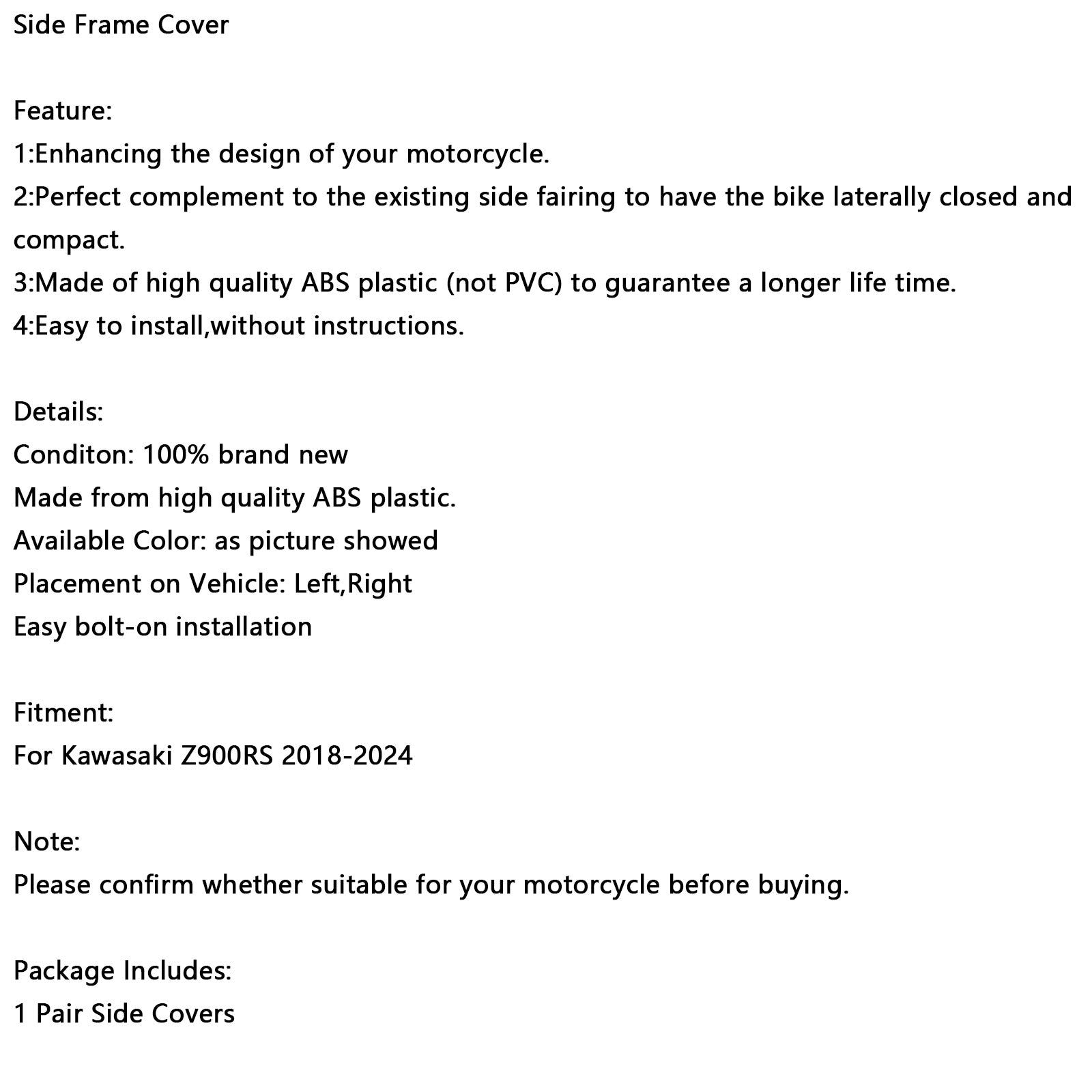 2018-2024 Kawasaki Z900RS Chrome Side Frame Panel Protector Fairings Cover