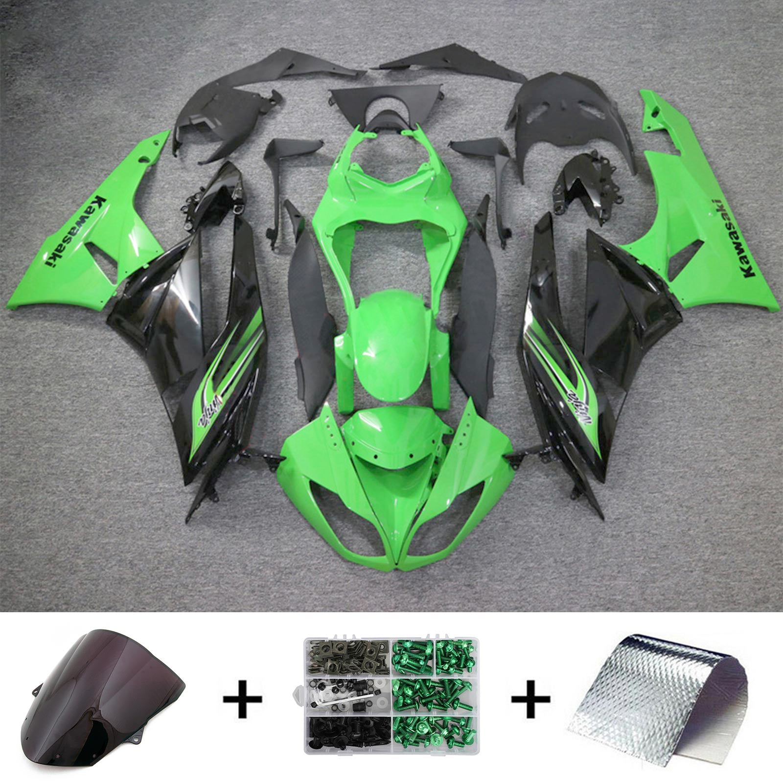 Amotopart Kawasaki 2009-2012 ZX6R 636 Kit de carenado verde y negro Style3