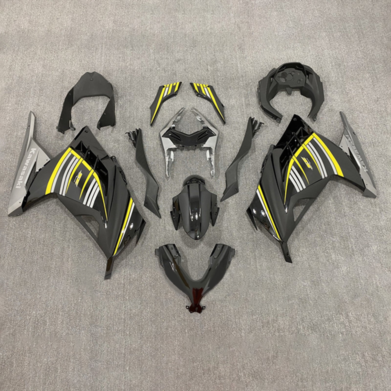 Amotopart 2013-2024 Kawasaki EX300/Ninja 300 Kit de carénage ligne noire et jaune