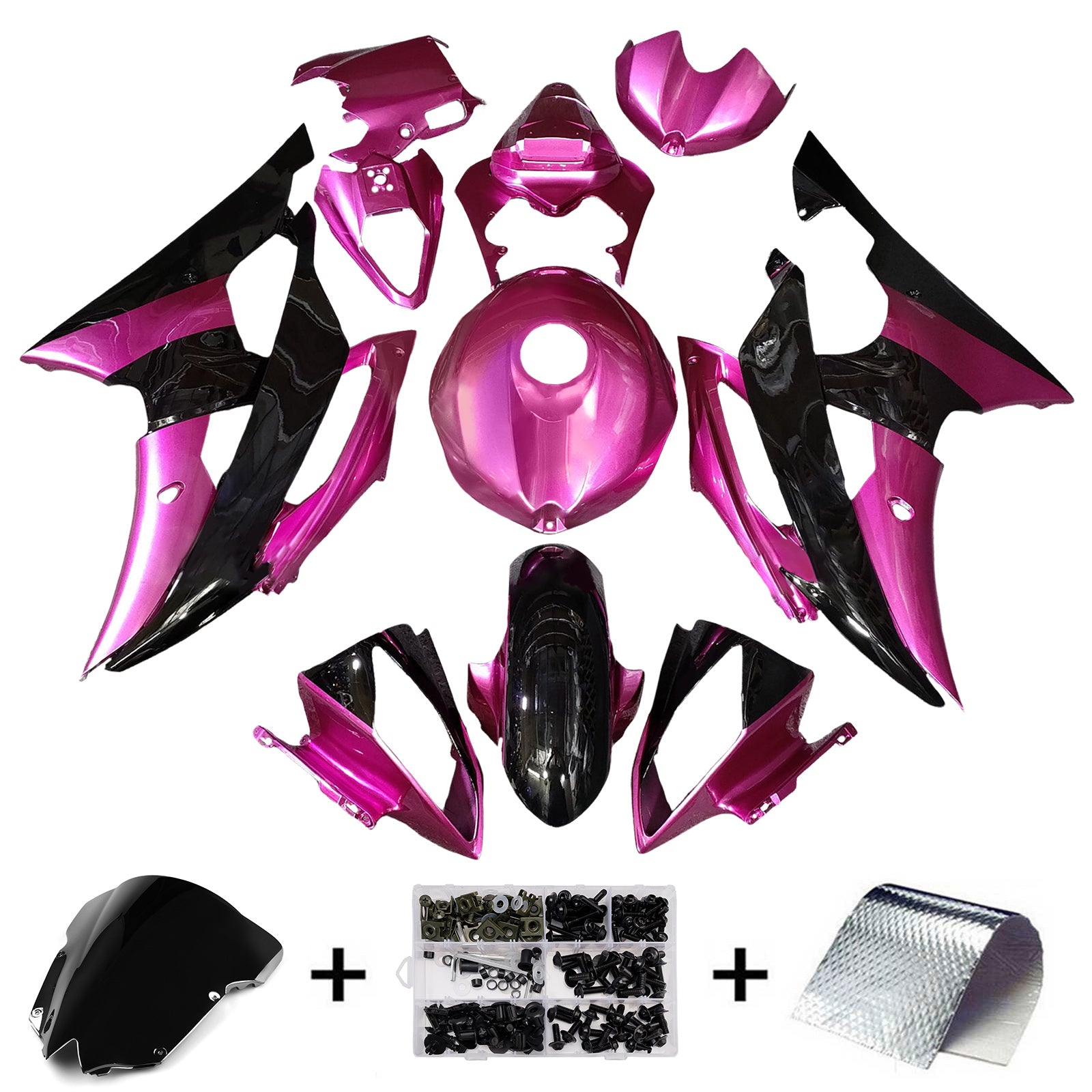 Amotopart 2008-2016 Yamaha YZF-R6 Pink & Black Fairing Kit