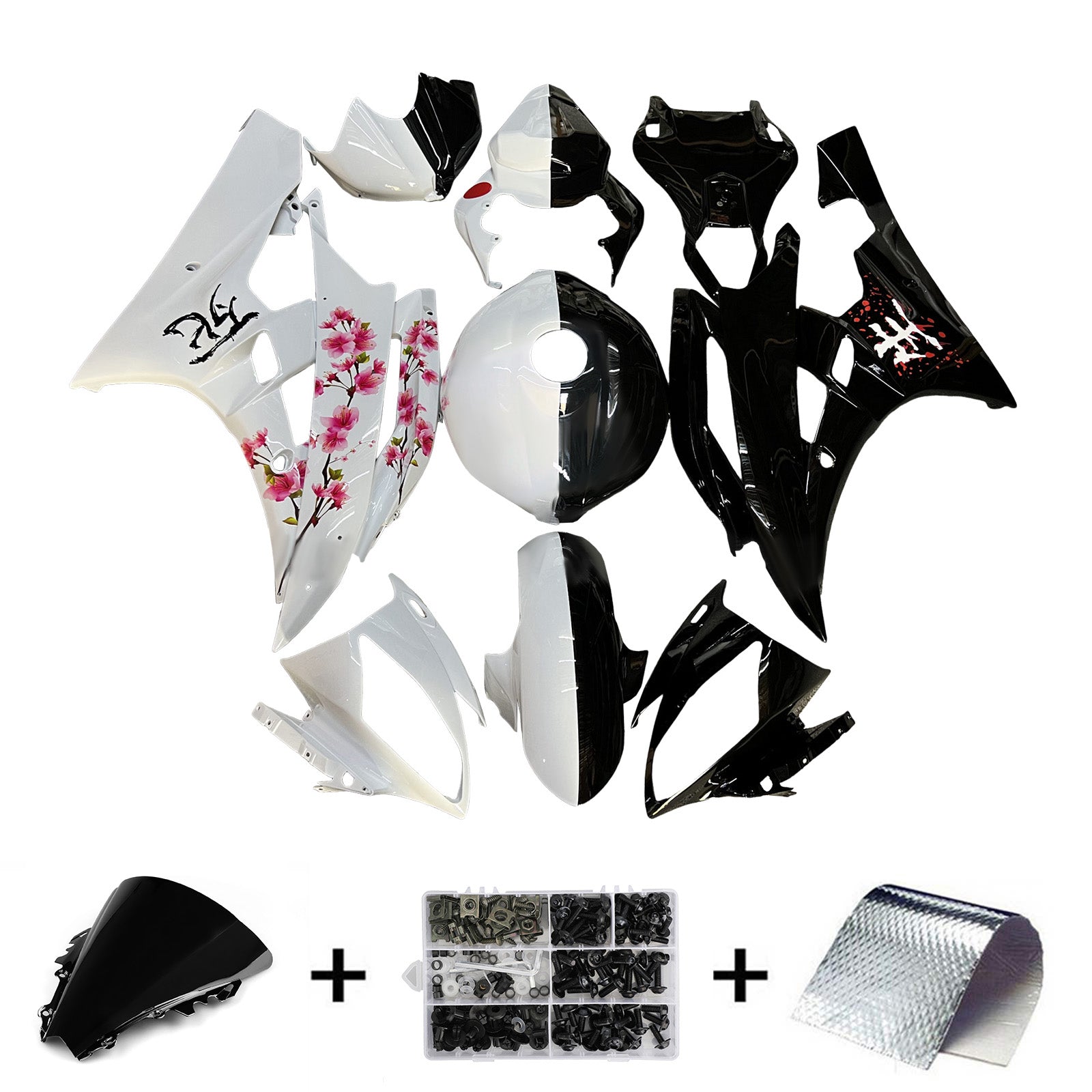 Amotopart 2006-2007 Yamaha YZF-R6 White & Black Fairing Kit