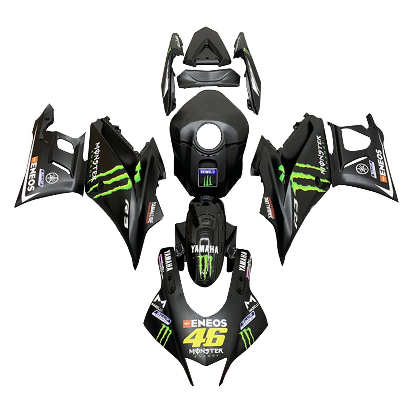 Amotopart Yamaha 2019-2021 YZF R3/YZF R25 Noir avec kit de carénage Monster Logo Style3