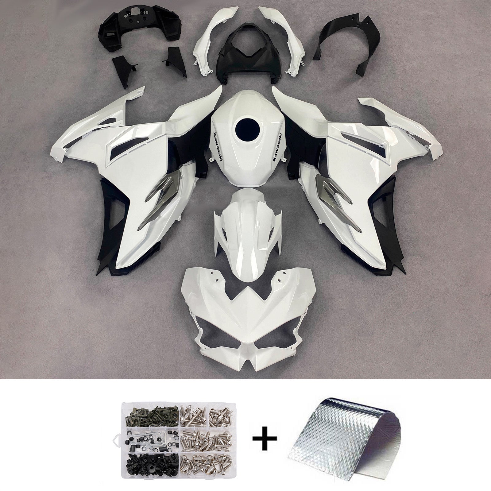 Amotopart 2024-2025 Kawasaki Ninja 500 White Black Fairing Kit