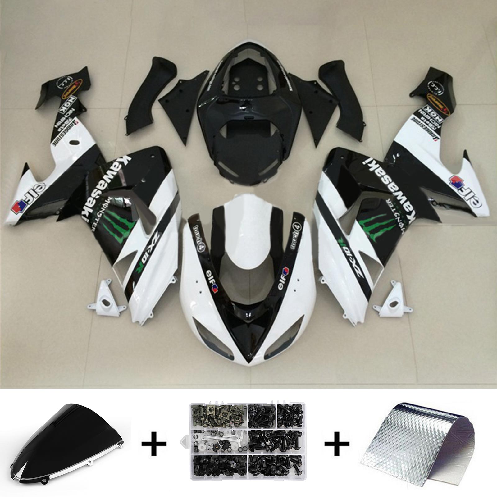 Amotopart 2006-2007 Kawasaki ZX10R Kit de carénage noir et blanc