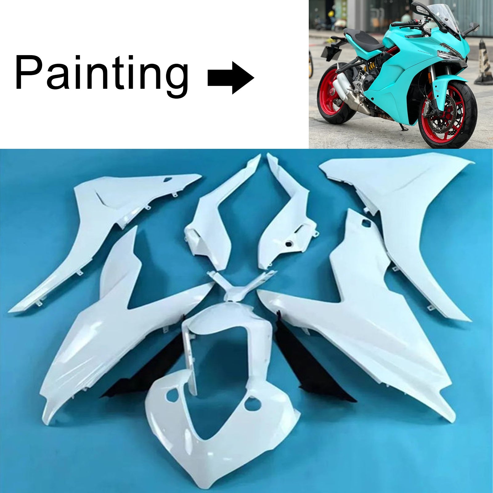 Amotopart 2017-2022 Ducati Supersport 939 / 939S Black Light Blue Fairing Kit