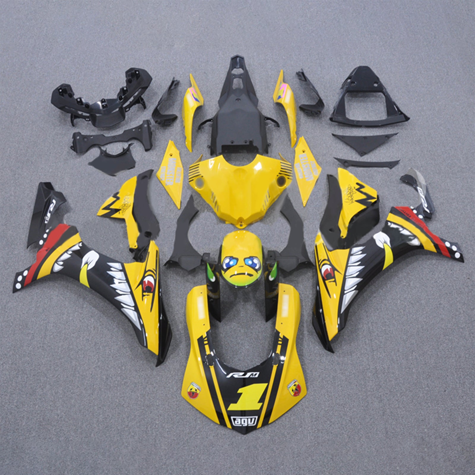 Amotopart ヤマハ YZF 1000 R1 2015-2019 イエロー シャーク ティース フェアリング キット