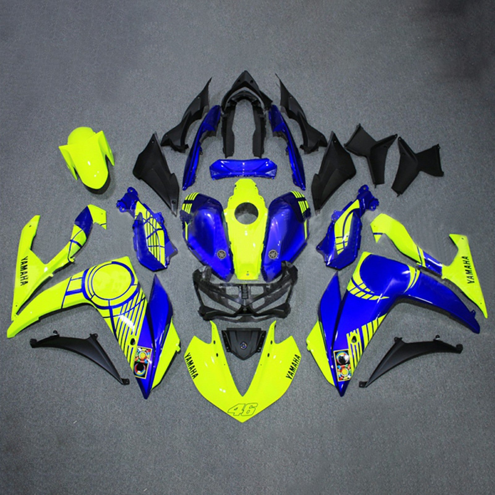 Amotopart YZF-R3 2014-2018 R25 2015-2017 ヤマハ ブルー&イエロー Style1 フェアリングキット