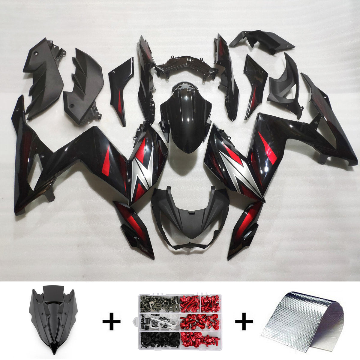 Amotopart 2015-2016 Z250 Z300 Kawasaki Black with Red Accent Fairing Kit