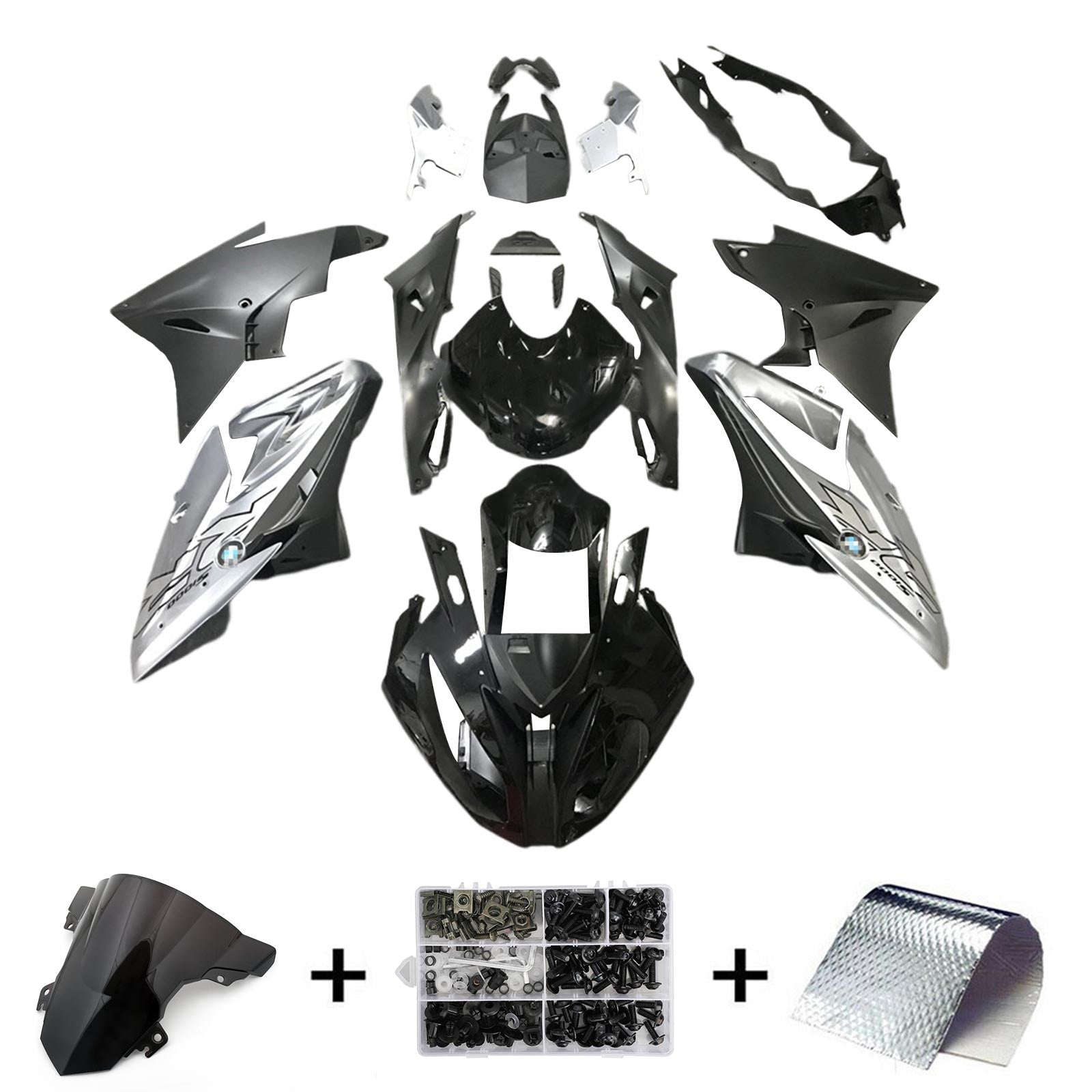 Kit de carénage Amotopart BMW S1000RR 2017-2018 noir et argent