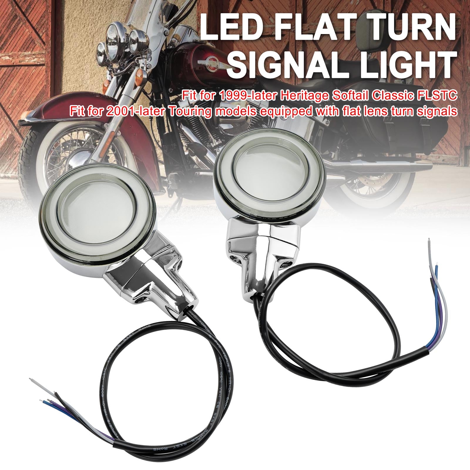 LED Flat Front Turn Signal Light For Heritage Softail Classic Touring 99-23