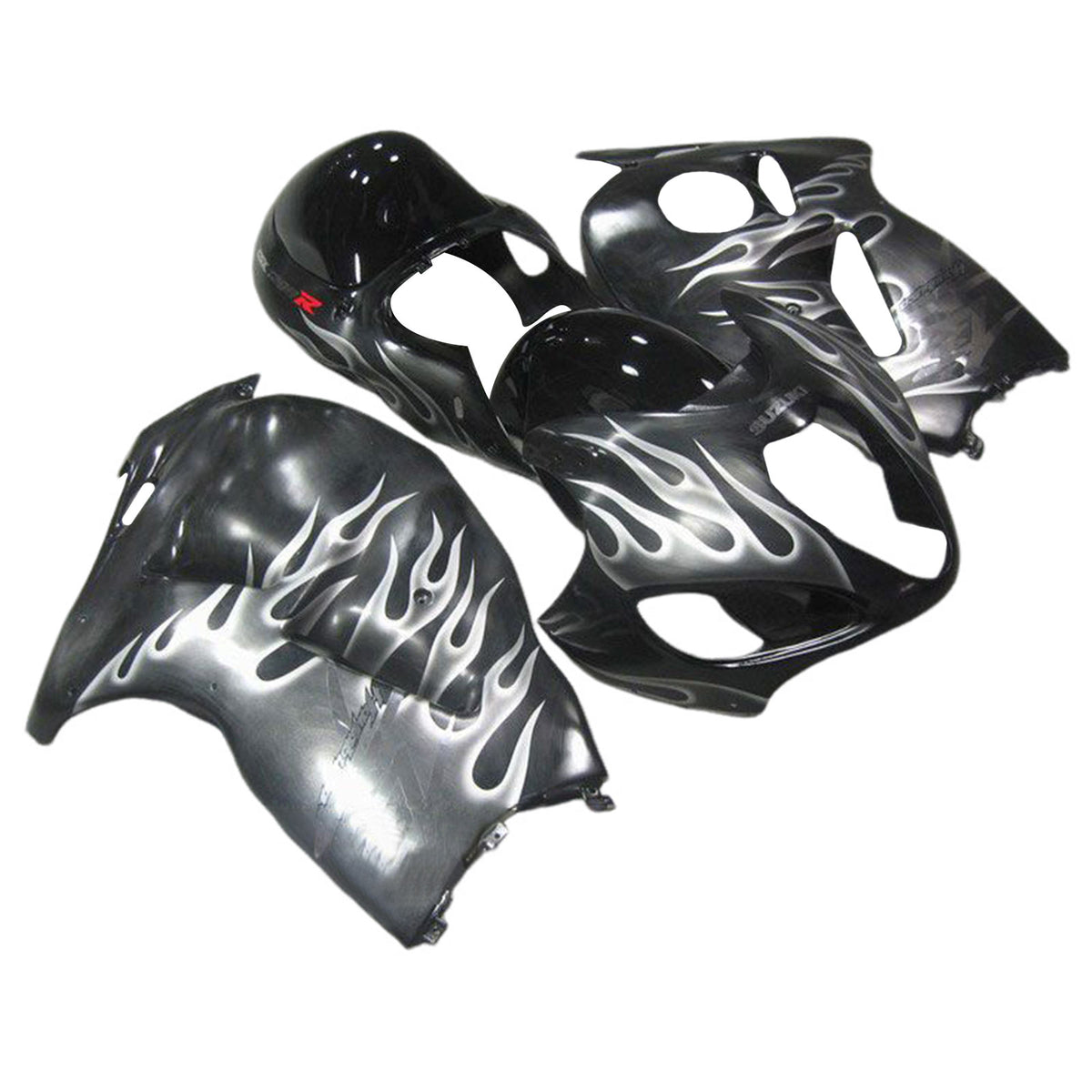 Amotopart 1999-2007 GSX1300R Hayabusa Suzuki gris con kit de carenado de llama blanca