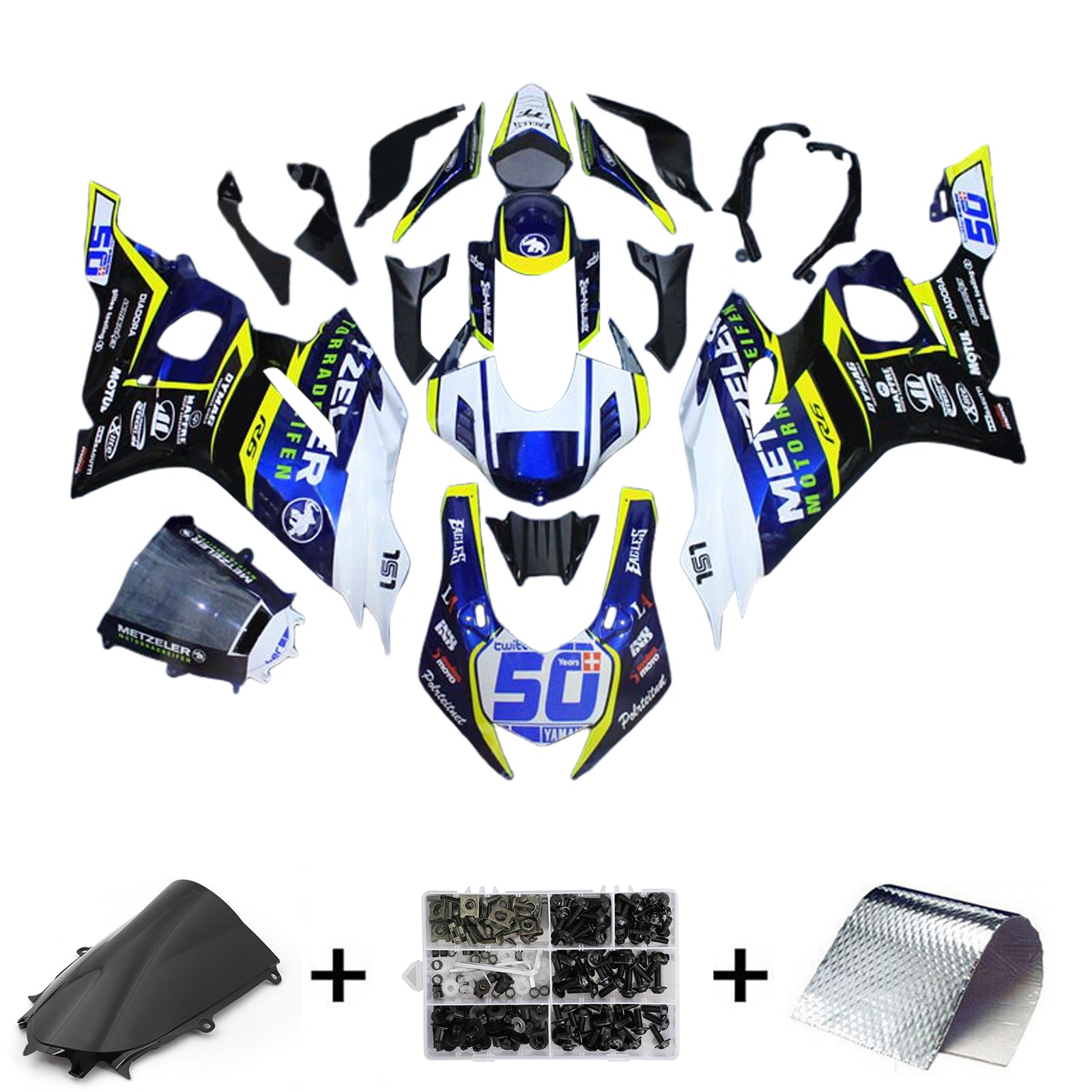 Amotopart 2017-2023 Yamaha YZF R6 White Blue Black Yllow Fairing Kit