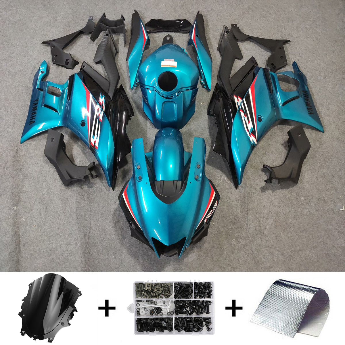 Amotopart 2019-2021 Yamaha YZF-R3 R25 Black Blue Fairing Kit