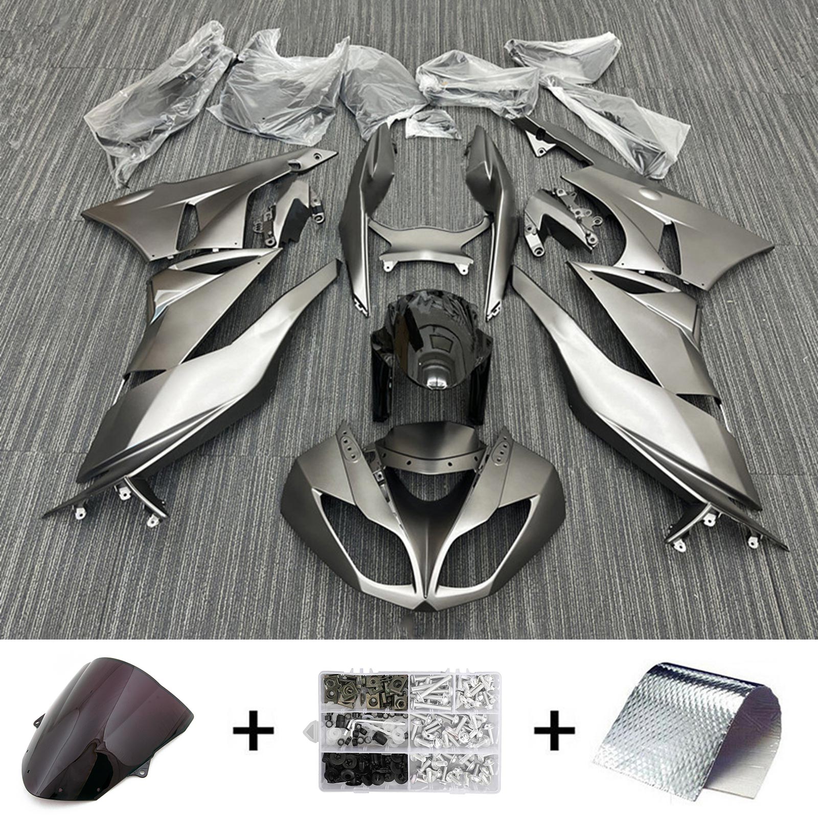 Amotopart Kawasaki 2009-2012 ZX6R 636 Plata con kit de carenado gris