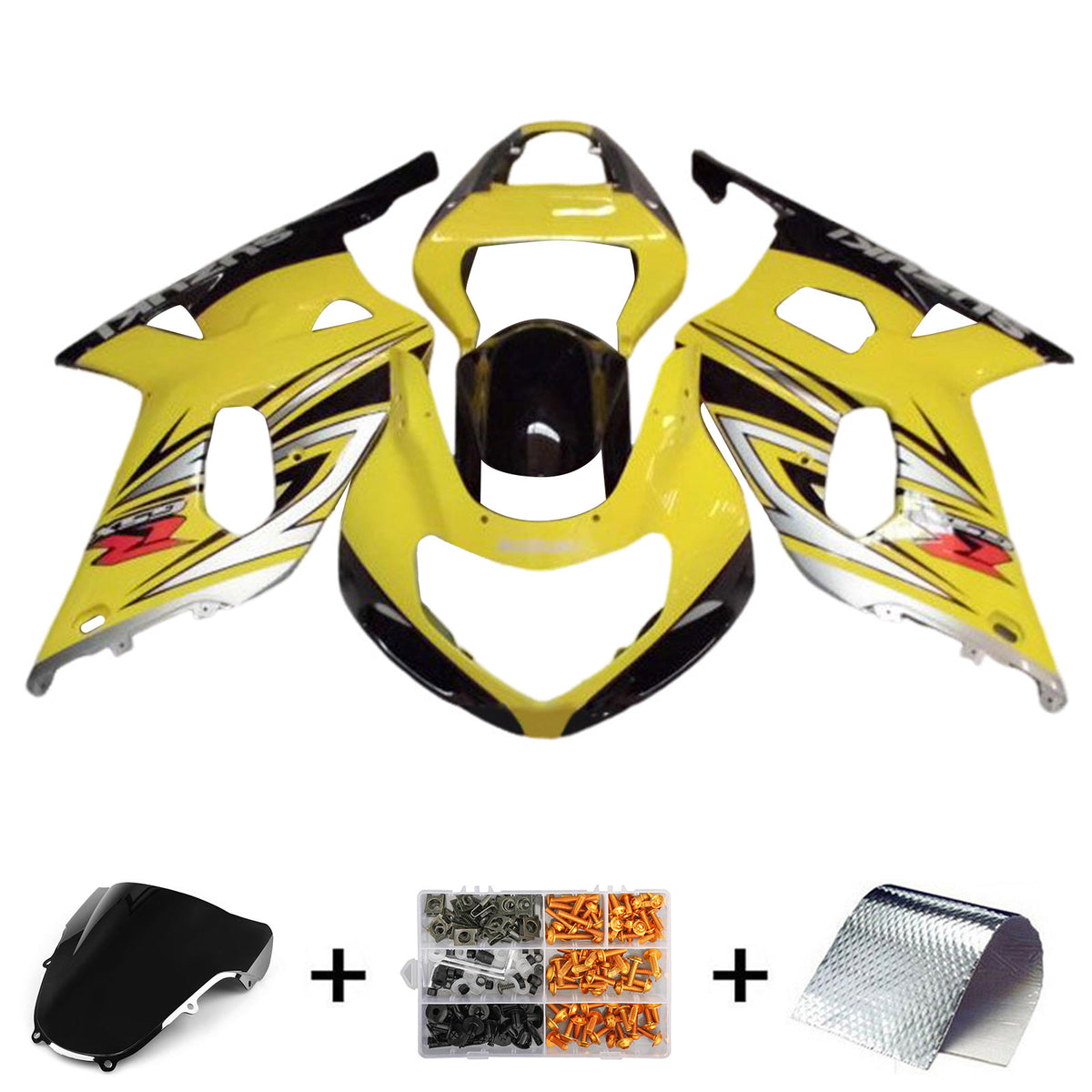 Amotopart 2000-2002 K1 K2 GSXR1000 Suzuki Kit de carénage noir et jaune Style1