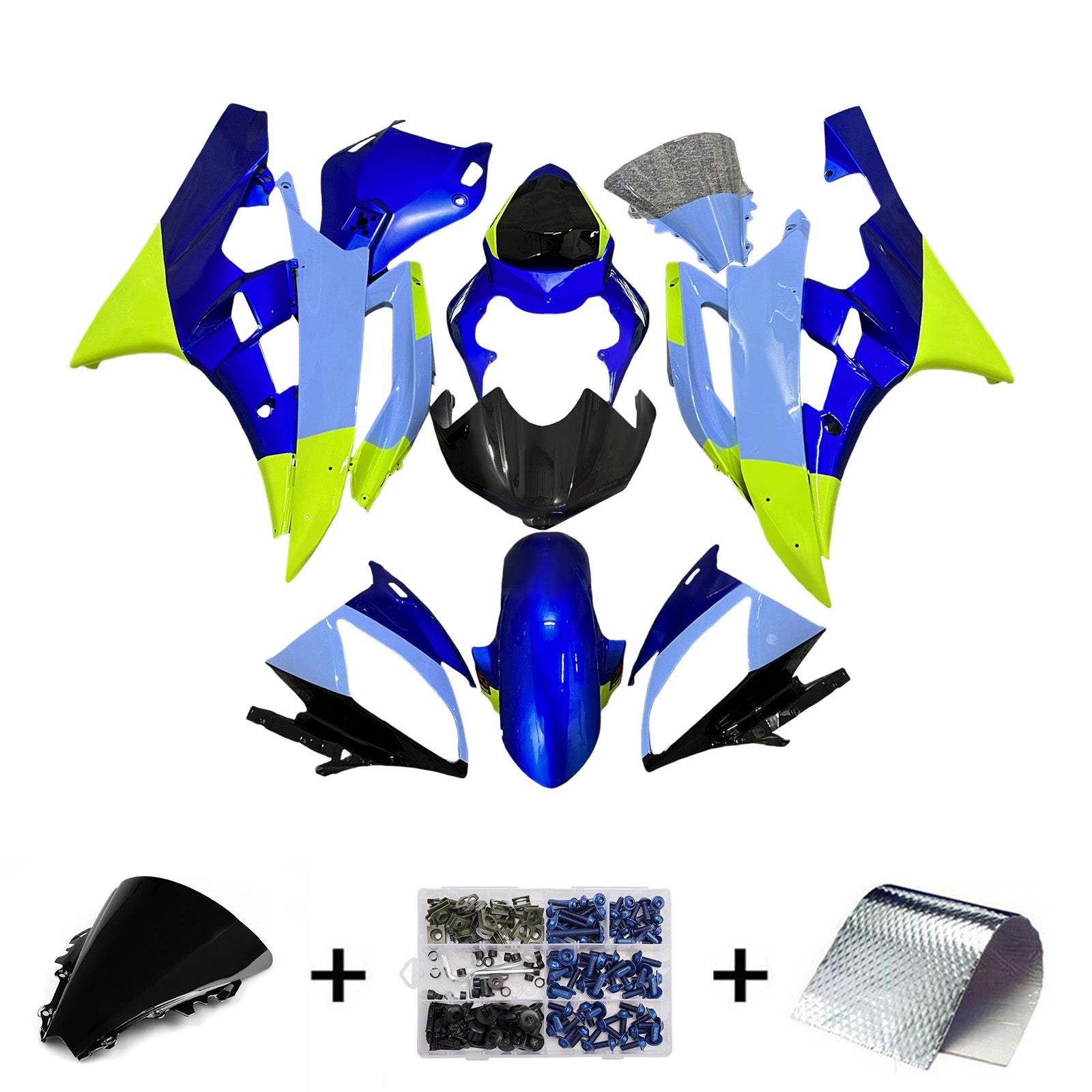 Amotopart 2006-2007 Yamaha YZF-R6 Blue Black Yellow Fairing Kit