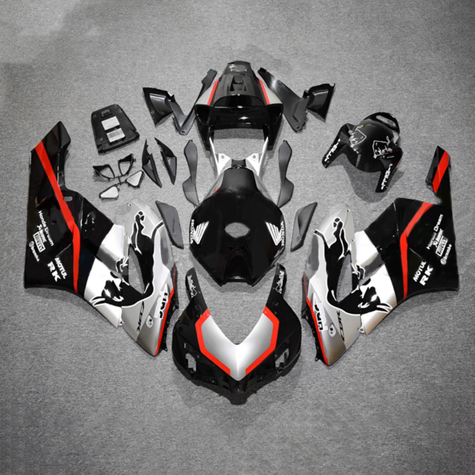 Amotopart 2004-2005 Honda CBR1000RR Kit de carénage noir et argent avec bande rouge