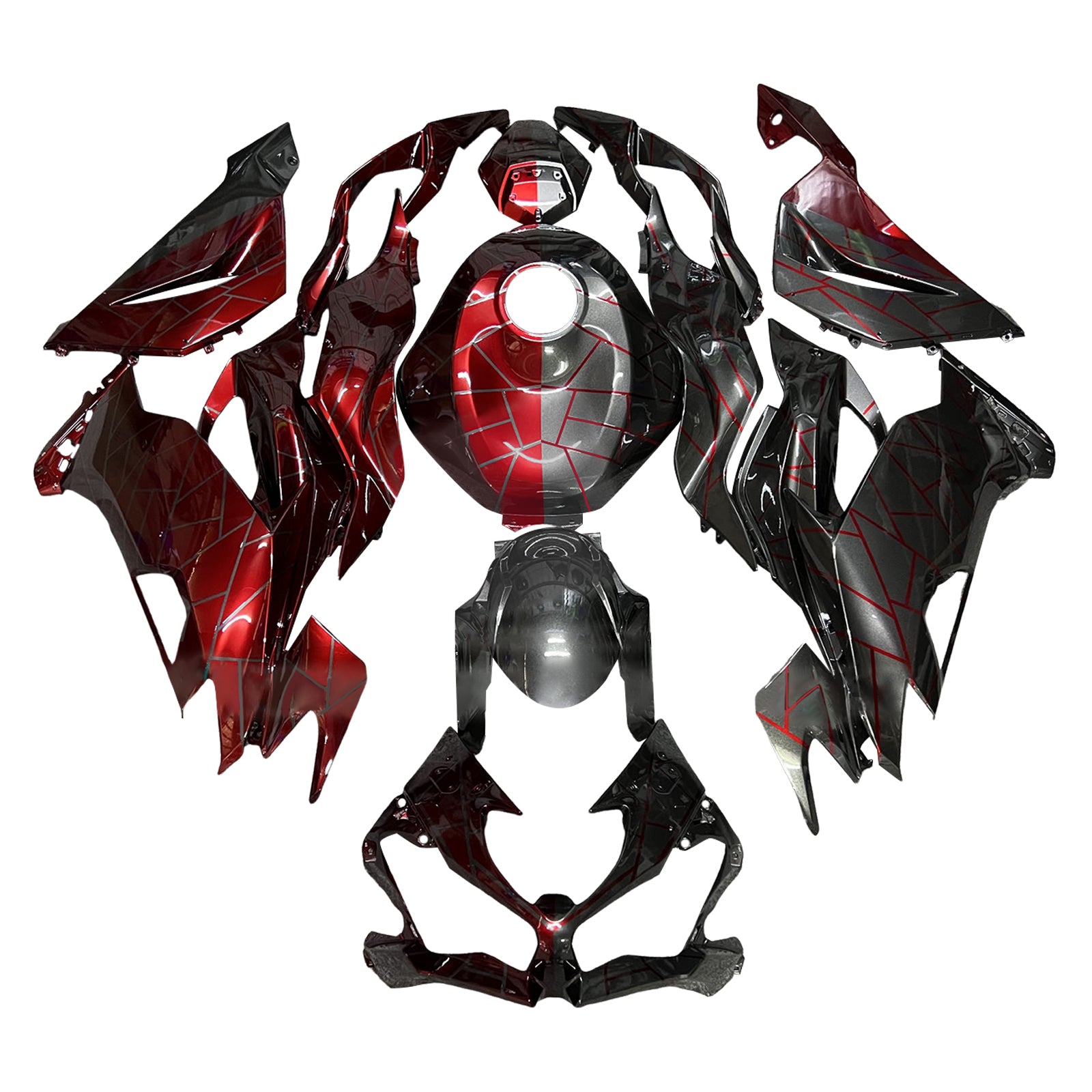 Amotopart 2019-2023 Kawasaki ZX6R Red Black Gray Fairing Kit