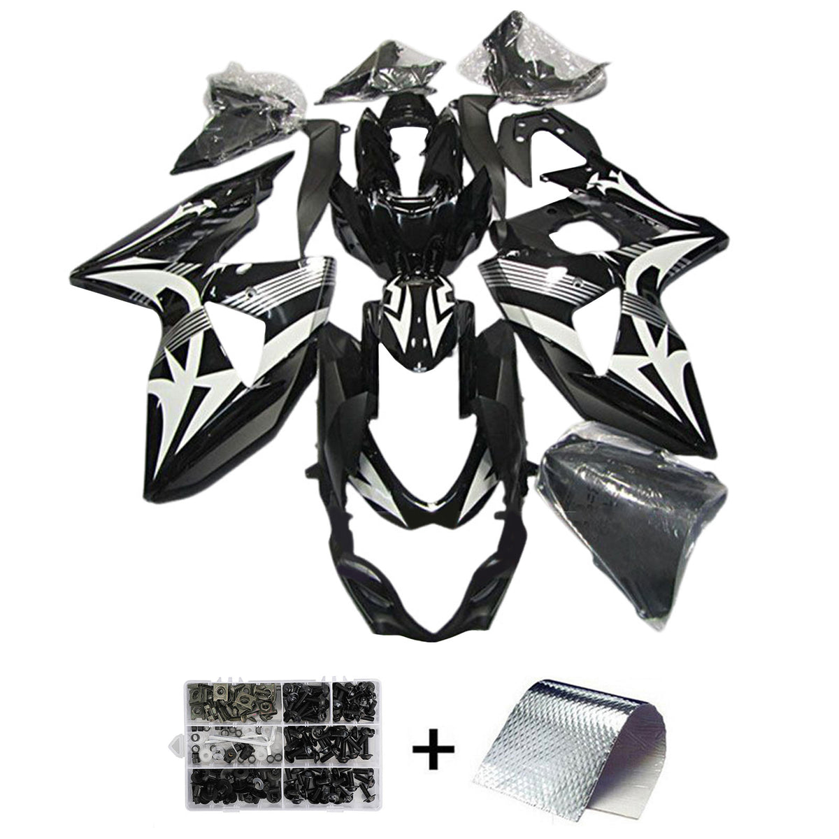 Amotopart 2009-2016 K9 GSXR1000 Suzuki Kit de carénage noir et blanc