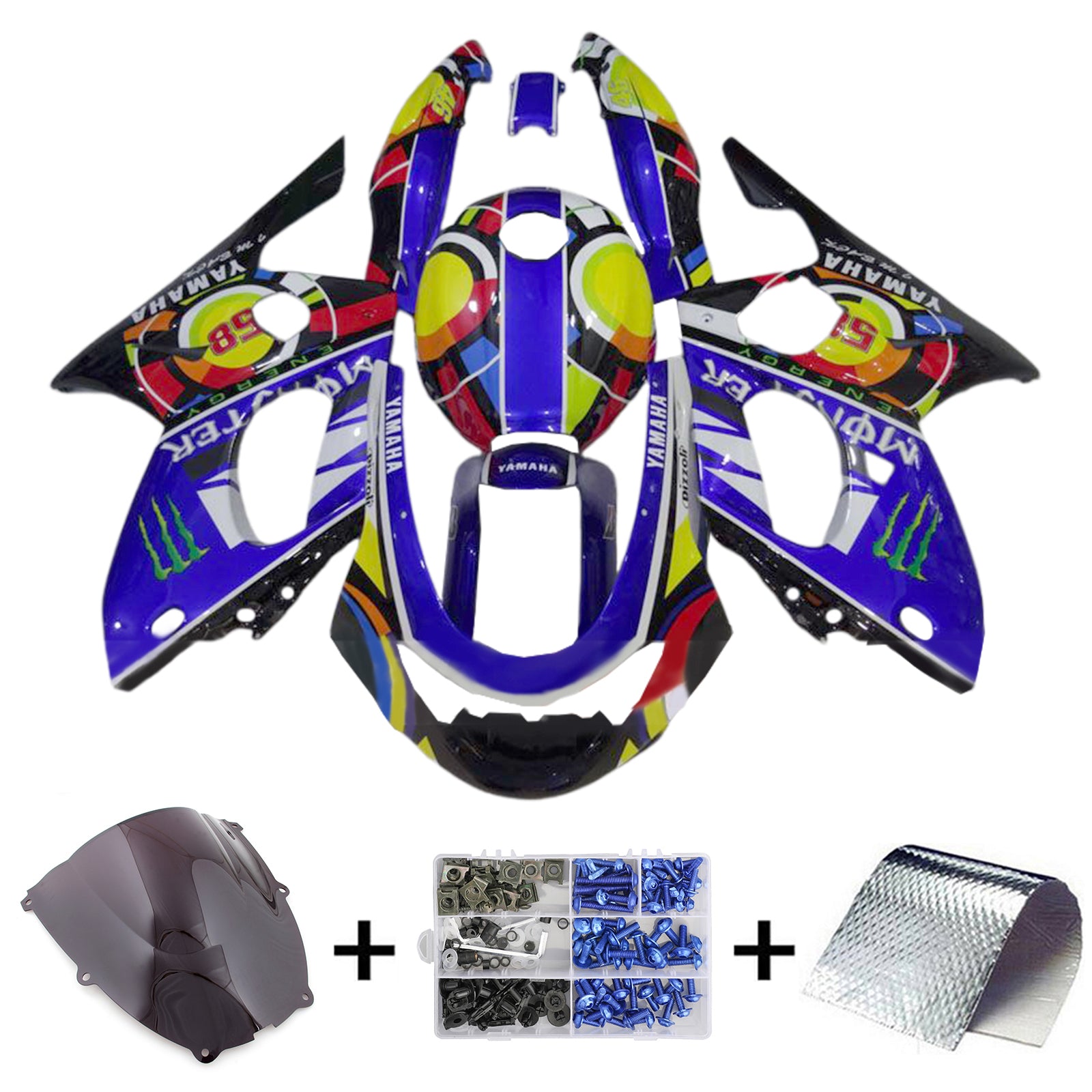 Amotopart 1996-2007 Yamaha YZF 600R Thundercat Kit de carenado azul negro amarillo