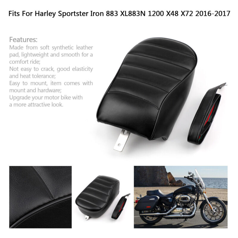 16-17 Harley Iron 883 Motorcycle Black Rear Passenger Seat Cushion Leather Pillion