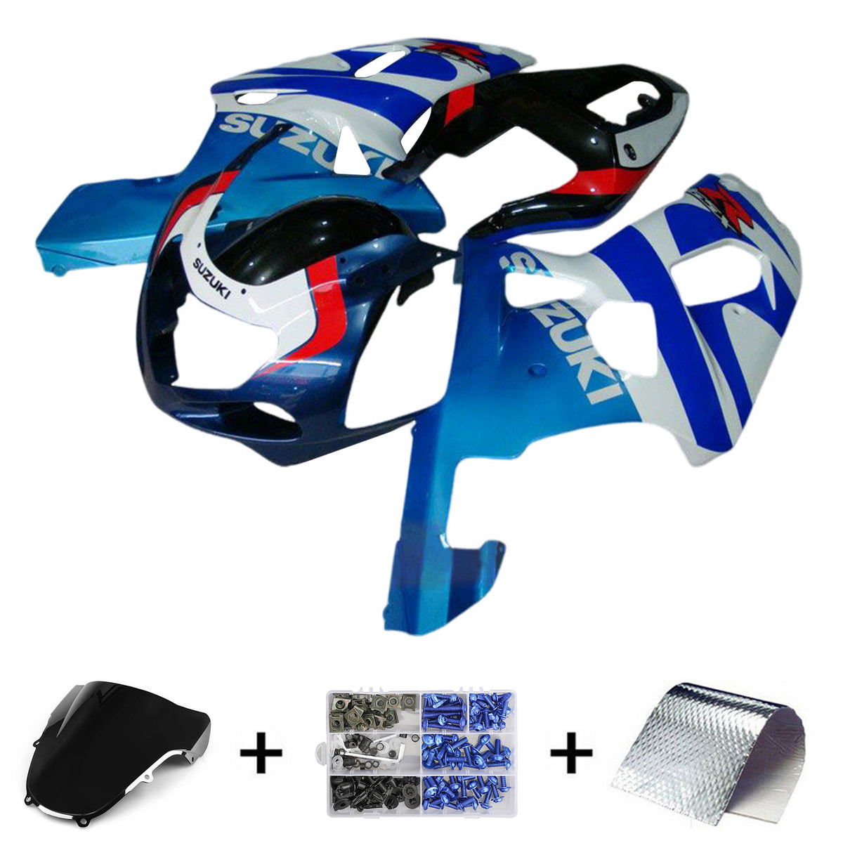 Amotopart 2000-2002 K1 K2 GSXR 1000 Suzuki Azul y Blanco Estilo 7 Kit de carenado