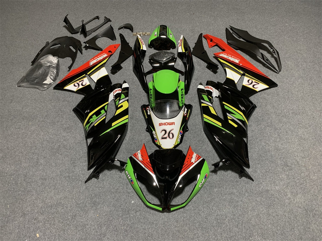 Amotopart Kawasaki ZX6R 636 2009-2012 Kit de carénage noir et vert