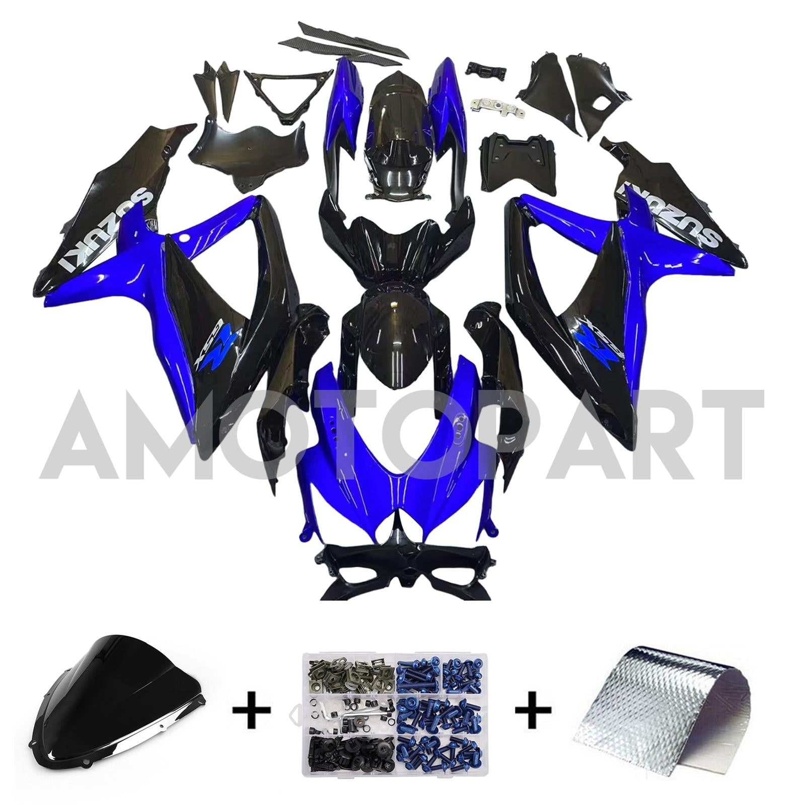Amotopart 2008-2009 Suzuki GSXR 600/750 Black Blue Fairing Kit