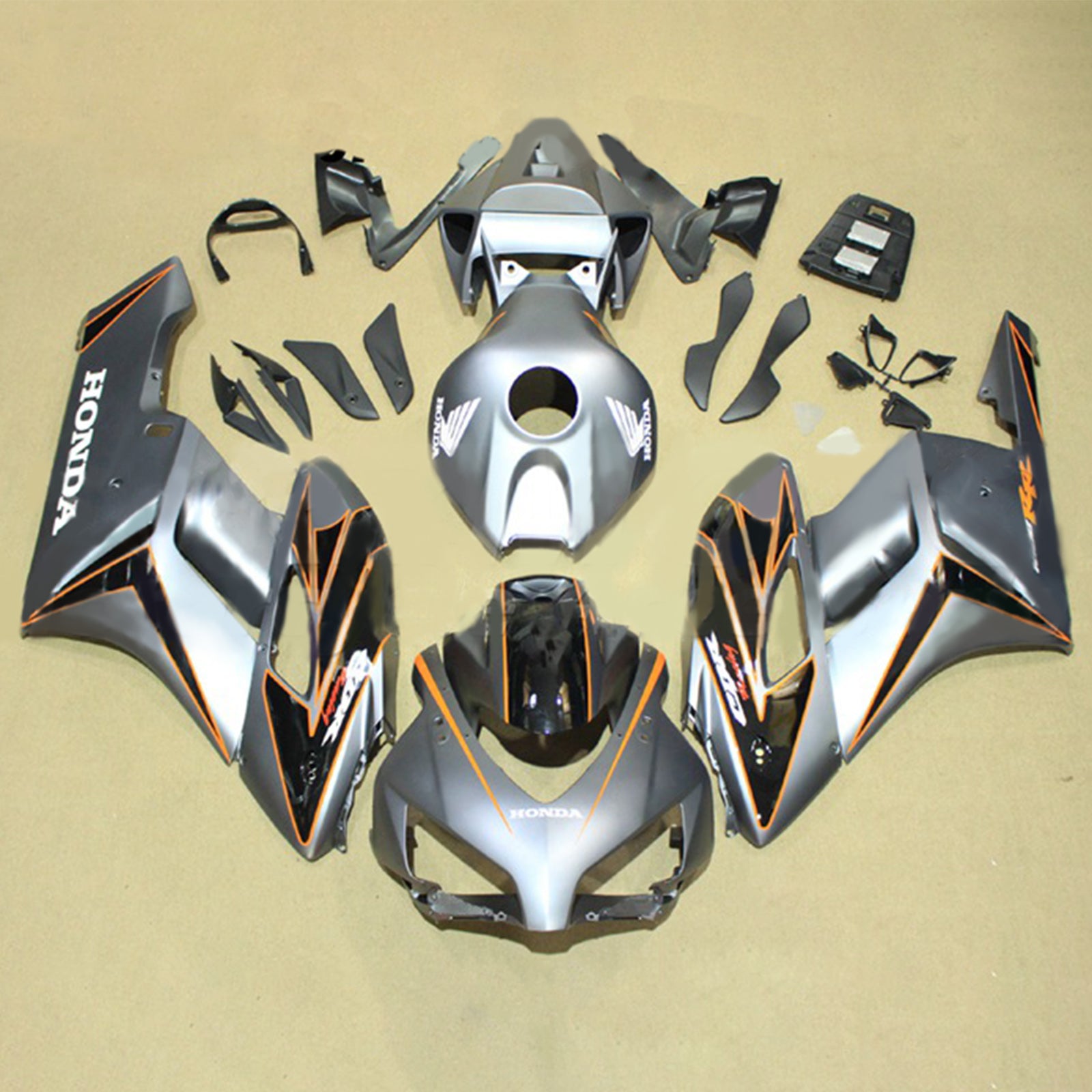 Amotopart 2004-2005 ホンダ CBR1000RR グレー&オレンジストライプ フェアリングキット