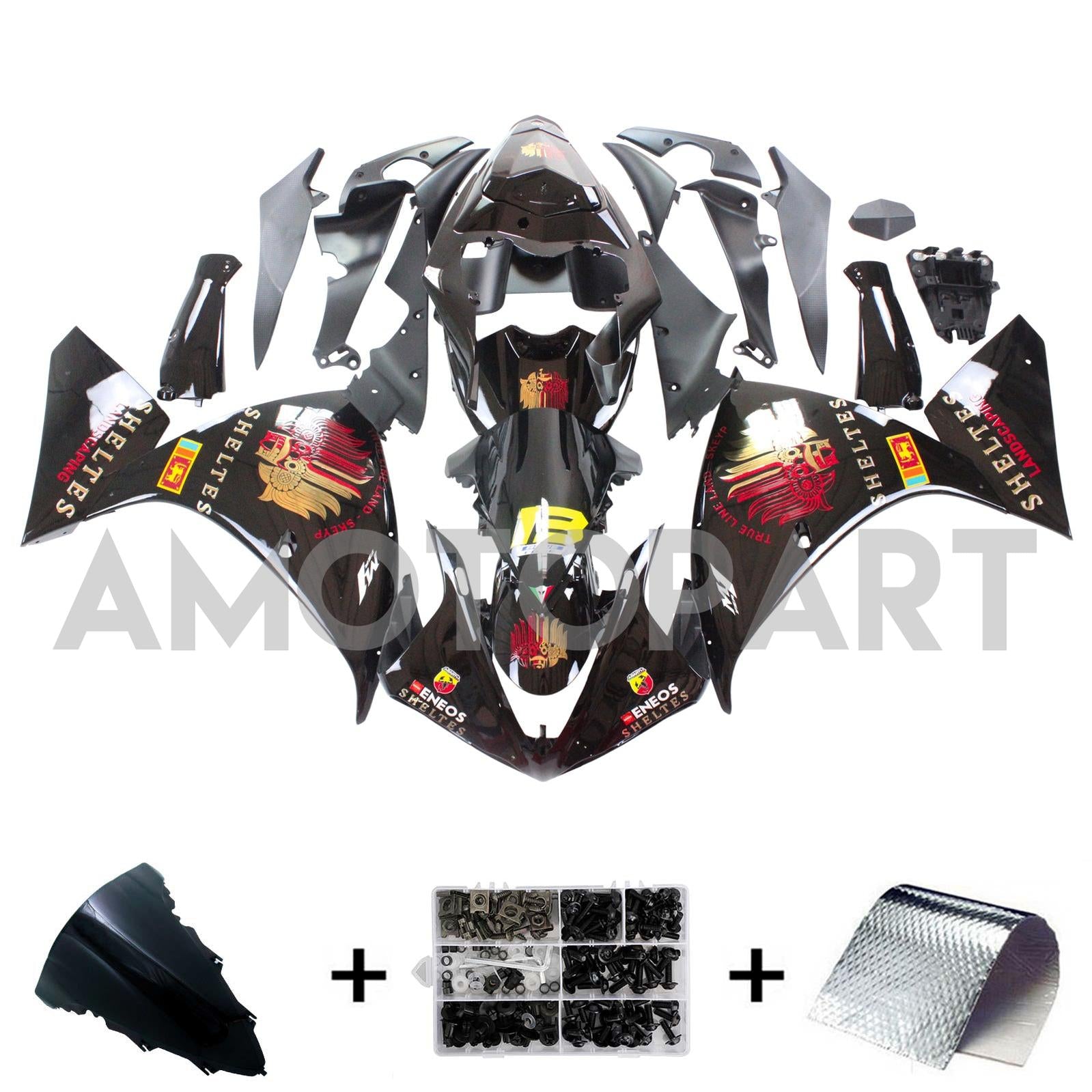 Amotopart 2009-2011 YZF 1000 R1 Yamaha Black with Red Logo Fairing Kit