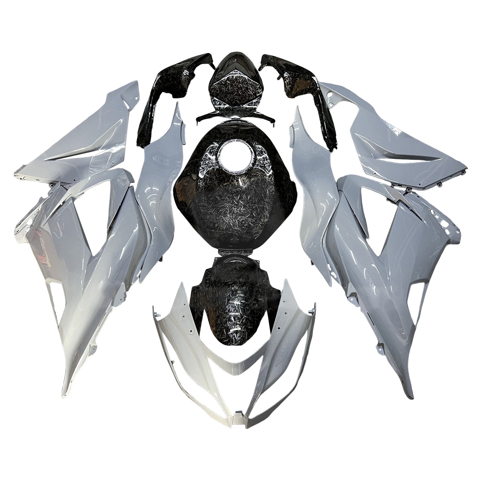 Amotopart 2013-2018 Kawasaki ZX6R 636 Forged Carbon Fiber Pattern & Grey Fairing Kit