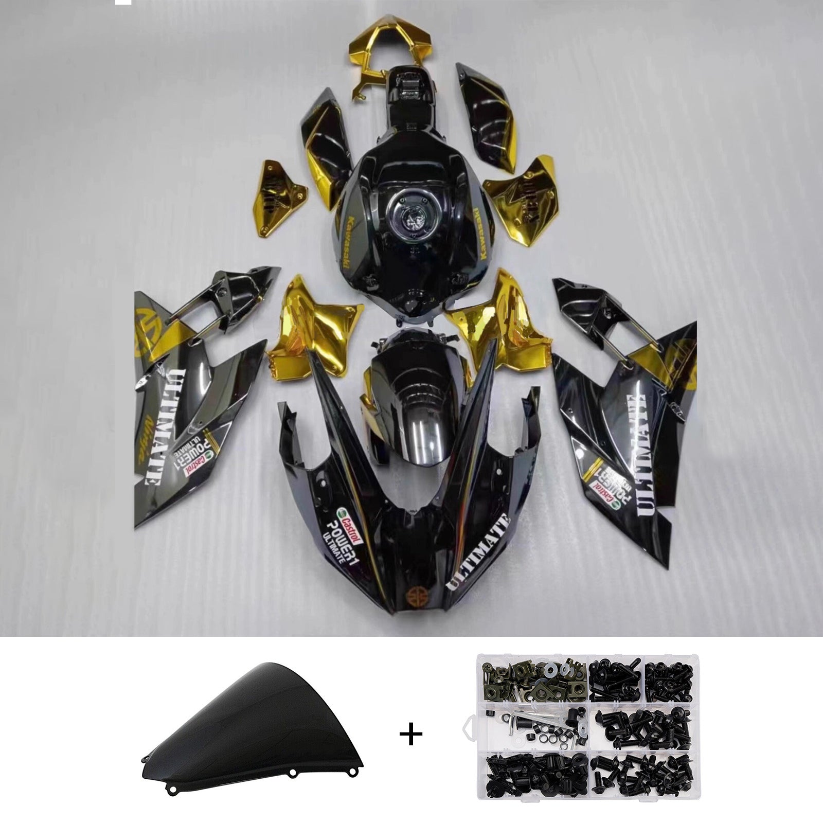 Amotopart 2015-2022 Kawasaki Ninja H2 Black Gold Fairing Kit