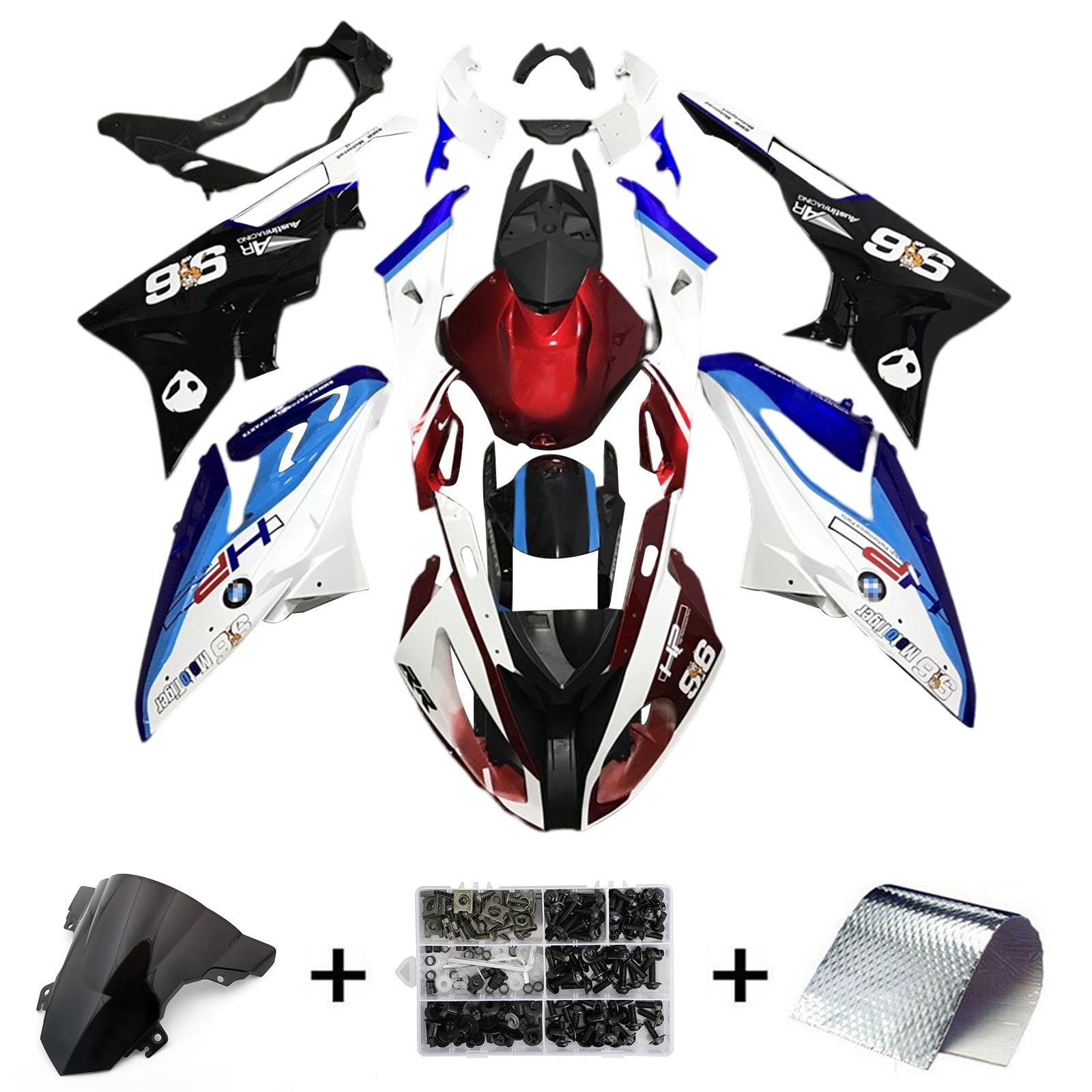 Amotopart BMW S1000RR 2017-2018 Kit de carénage bleu et rouge Style 5