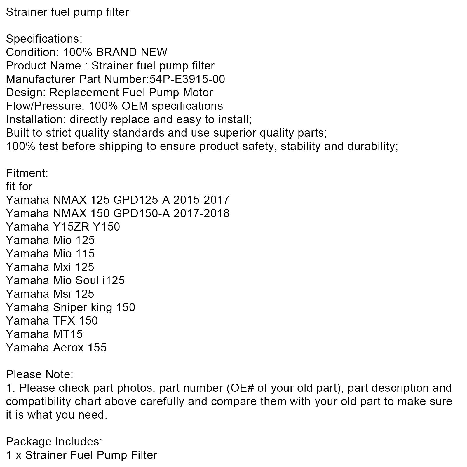 Strainer fuel pump filter for Yamaha NMAX 125 Y15ZR MT15 #54P-E3915-00