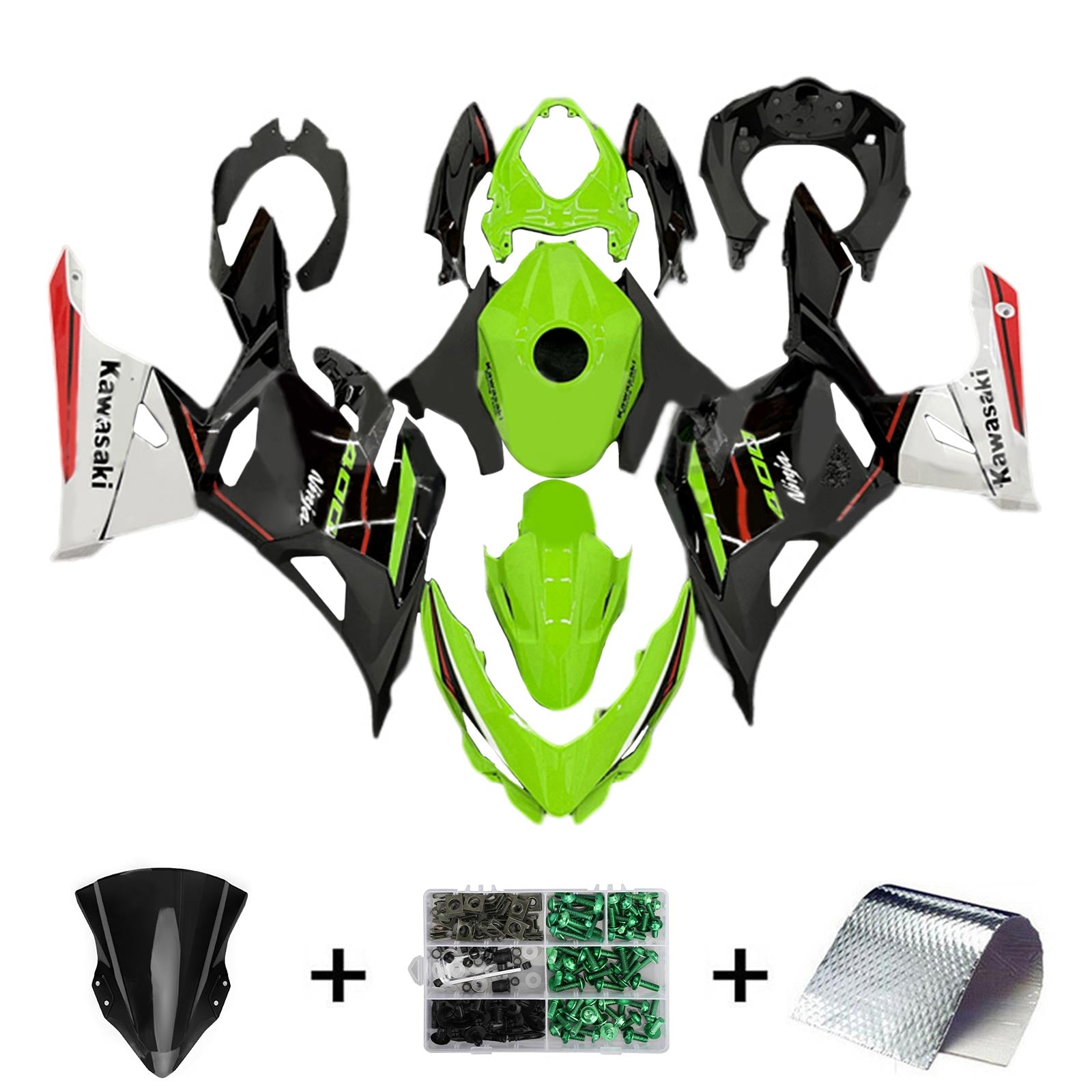 Amotopart 2018-2024 Kawasaki EX400 Ninja400 Green&Black Fairing Kit