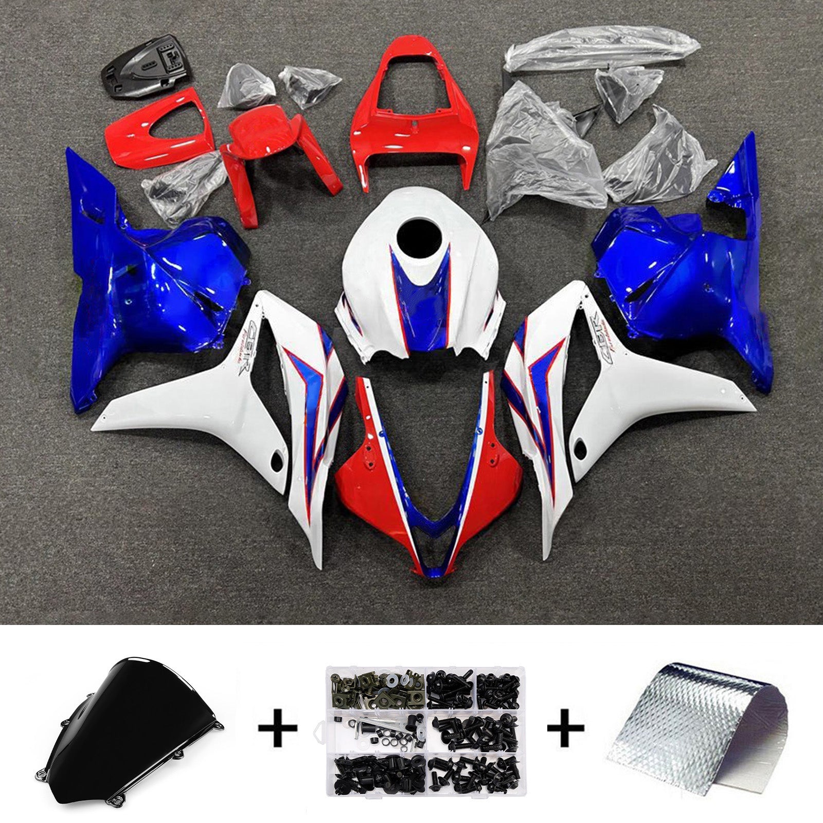 Amotopart 2009-2012 Honda CBR600RR White Blue Fairing Kit