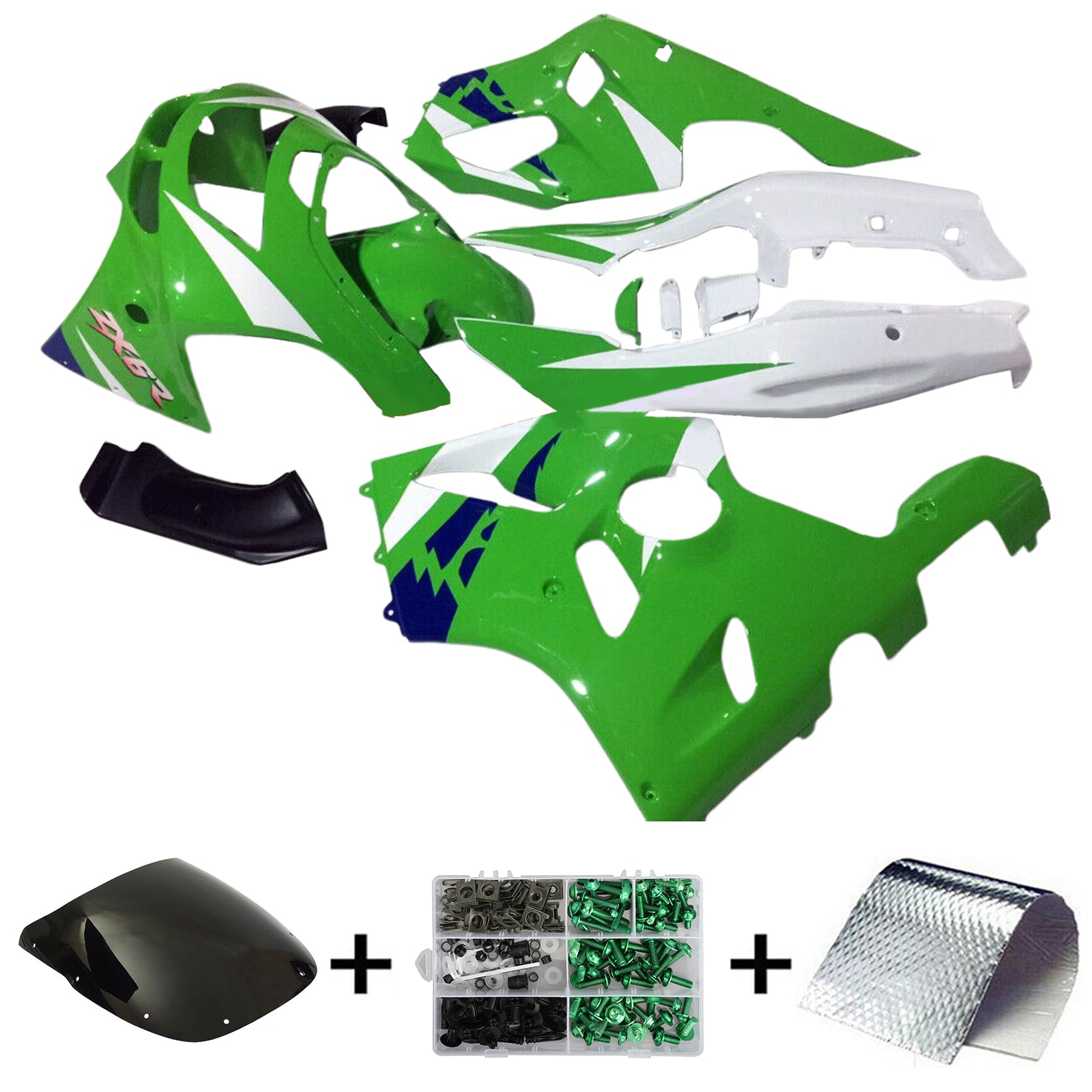 Amotopart 1994-1997 Kawasaki ZX-6R Kit de carenado verde blanco