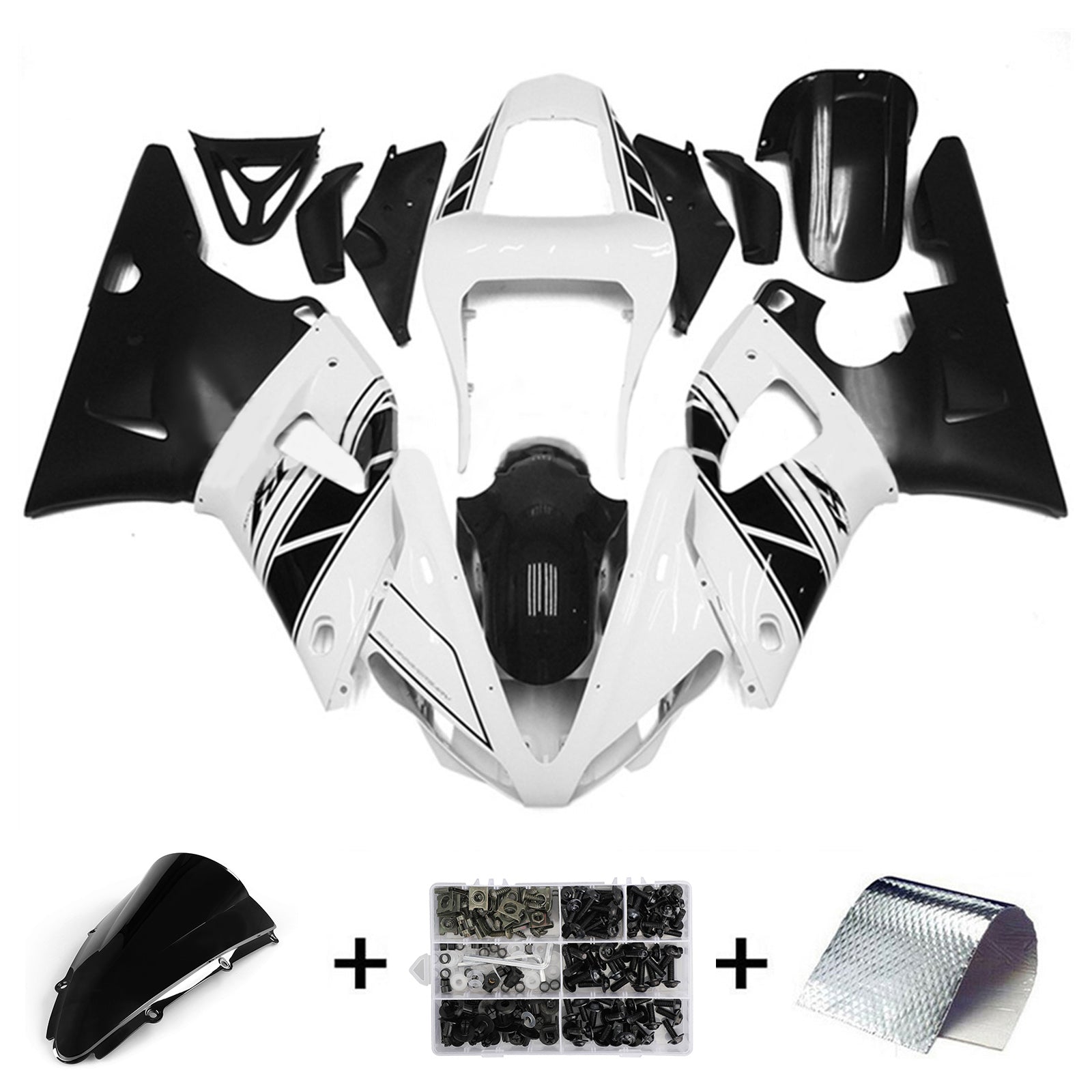 Amotopart 2000-2001 YZF 1000 R1 Yamaha Black&White Style2 Verkleidungsset