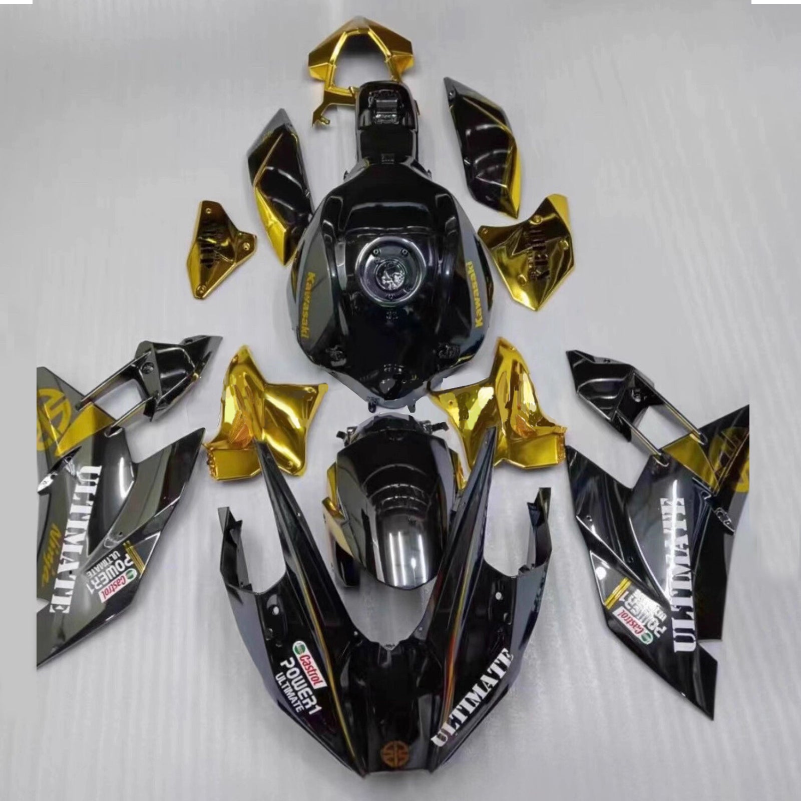 Amotopart 2015-2022 Kawasaki Ninja H2 Black Gold Fairing Kit
