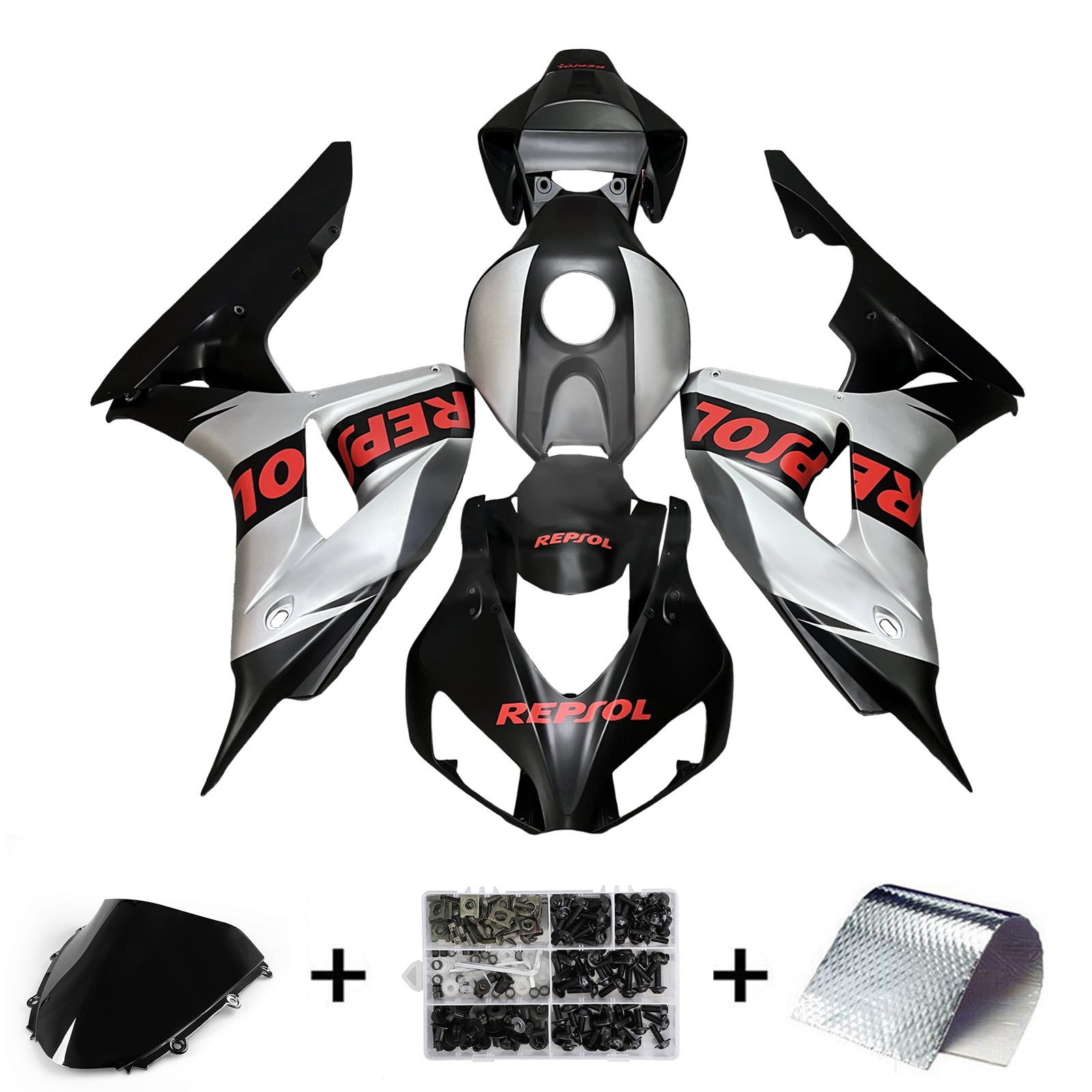 Amotopart 2006-2007 Honda CBR1000RR Black Silver Fairing Kit