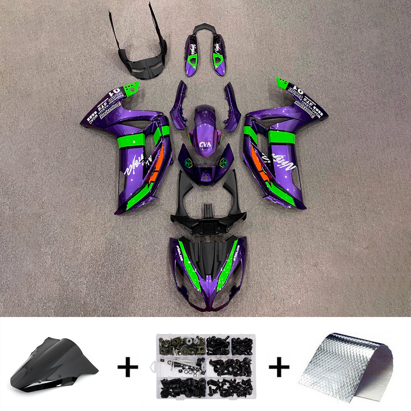 Amotopart 2012-2016 Kawasaki ER6F/Ninja650 Black Purple Green Fairing Kit