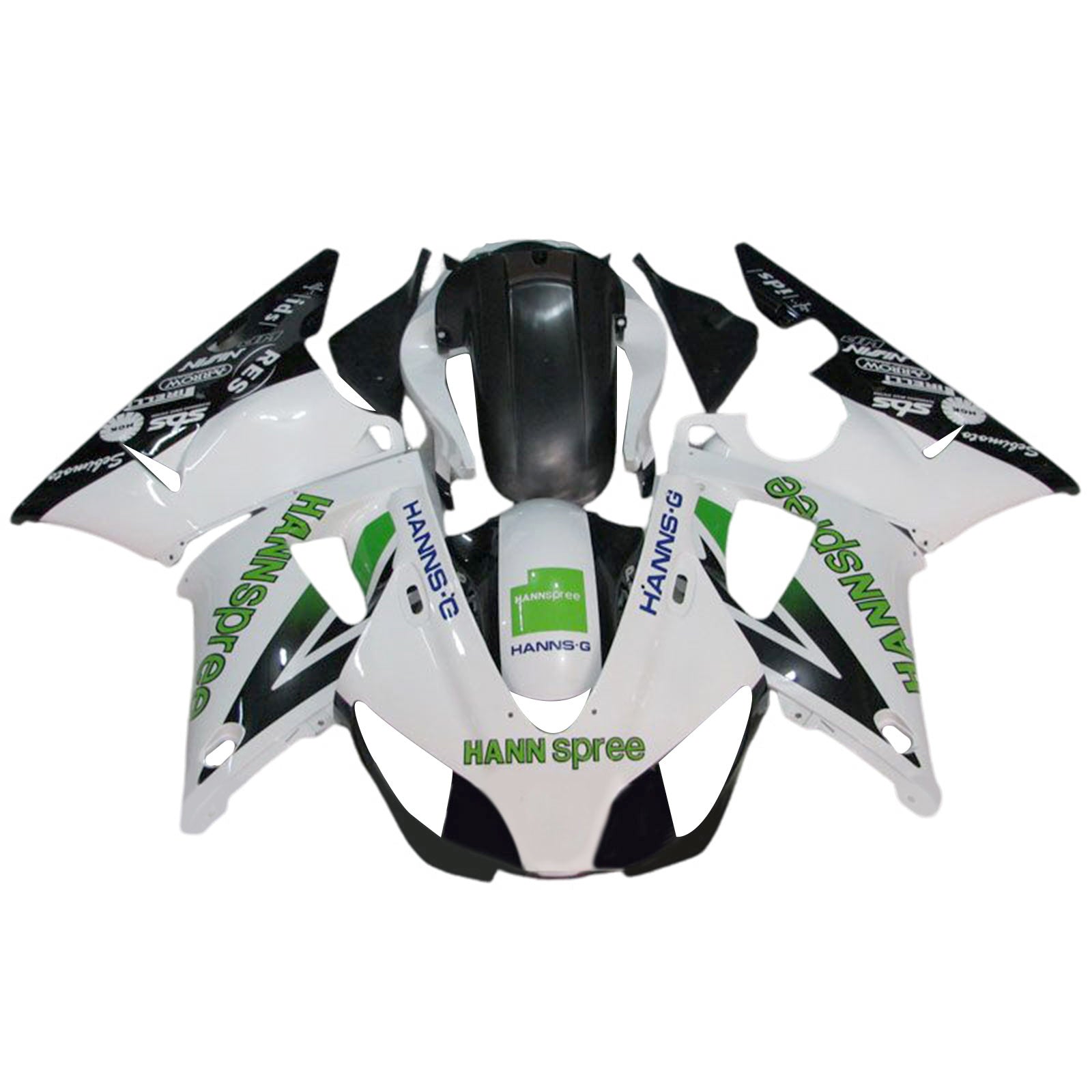 Amotopart 1998-1999 Yamaha YZF 1000 R1 White Black Green Fairing Kit