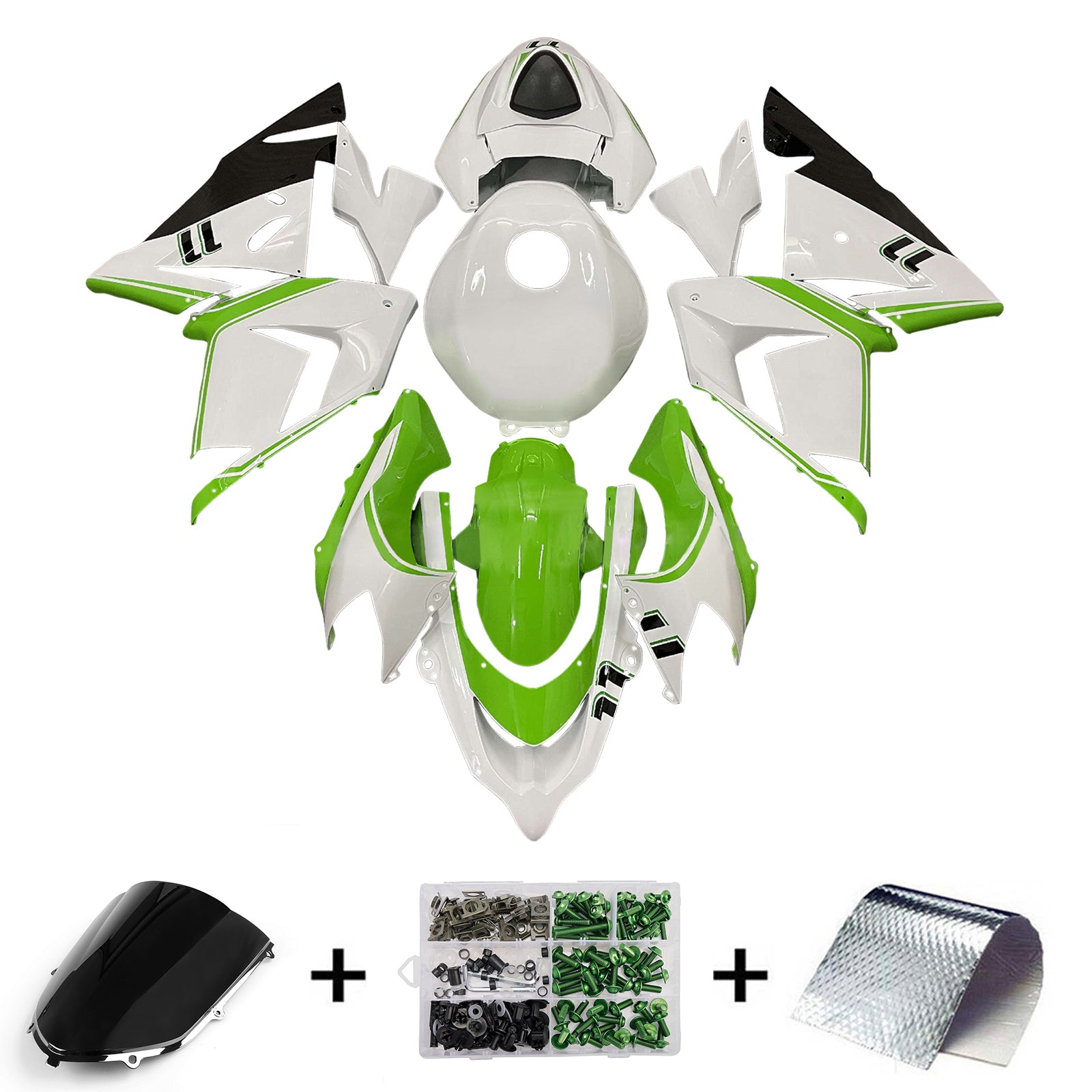 Amotopart 2004-2005 Kawasaki ZX10R White Green Fairing Kit