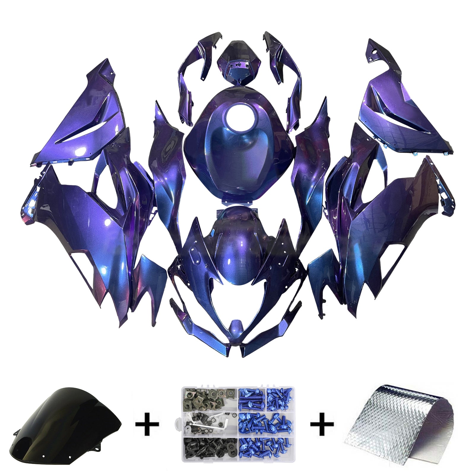 Amotopart 2019-2023 Kawasaki ZX6R Kit de carénage dégradé bleu violet