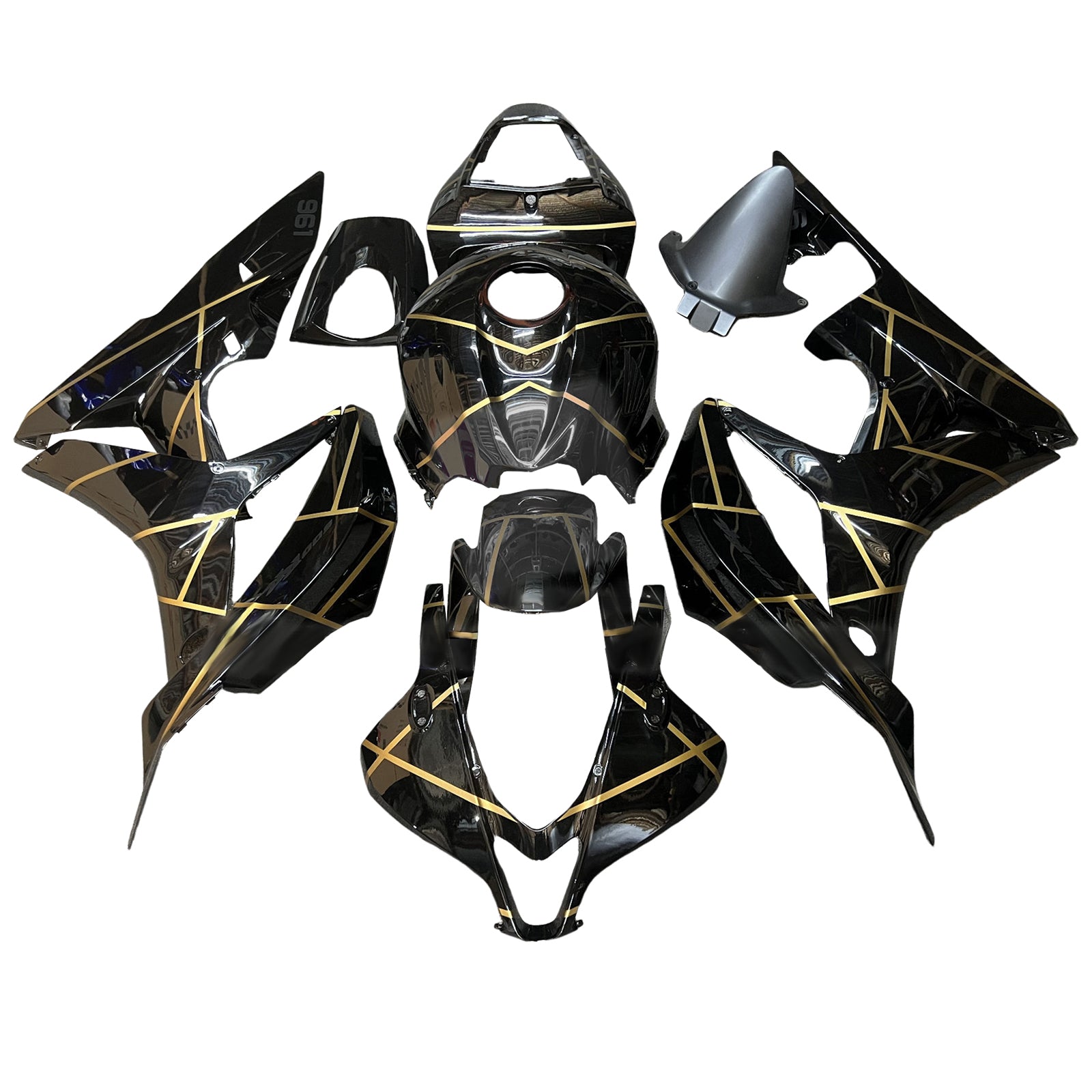 Amotopart 2009-2012 Honda CBR600RR Black Gold Lignes Kit de carénage