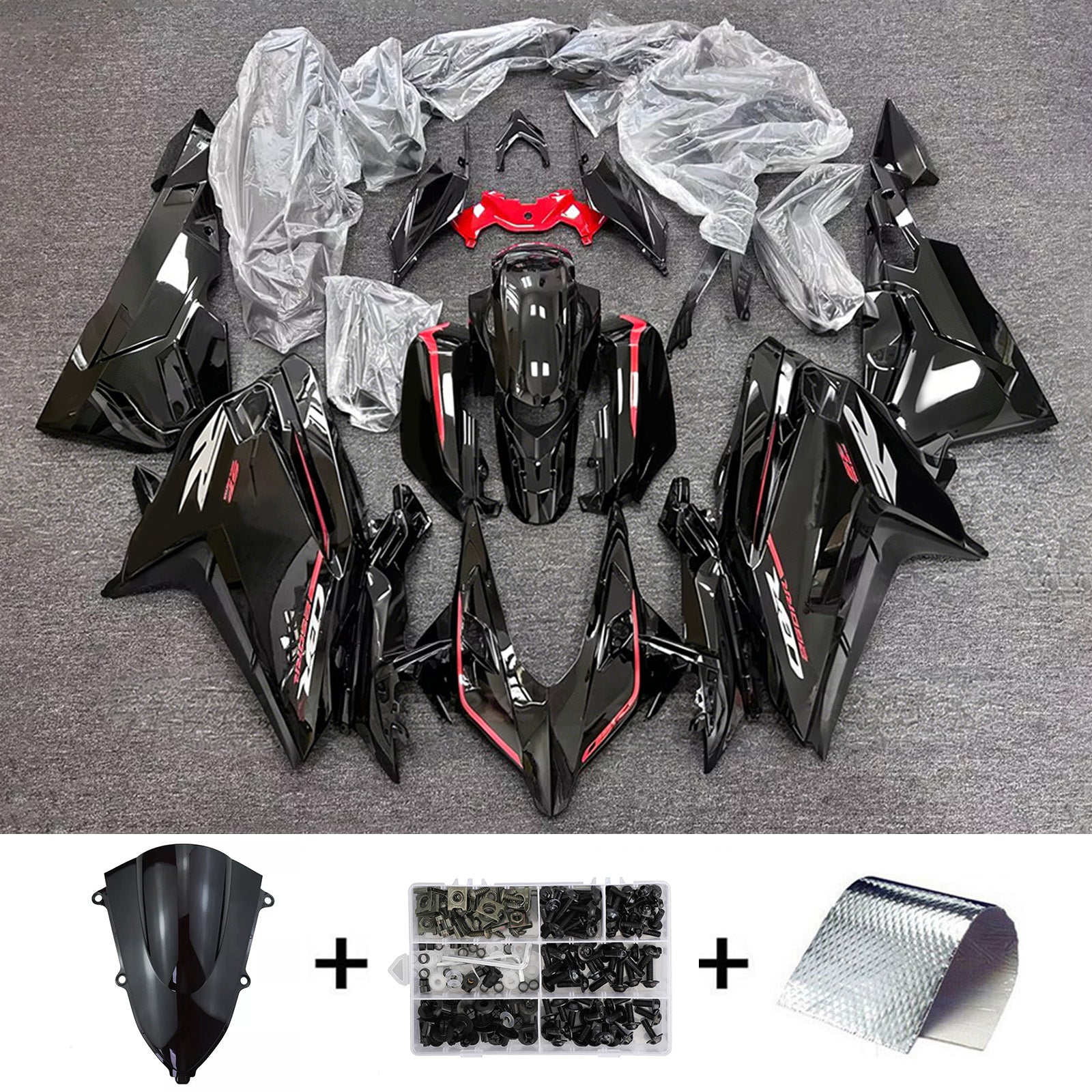 Amotopart 2023–2024 Honda CBR250RR schwarzes Verkleidungsset